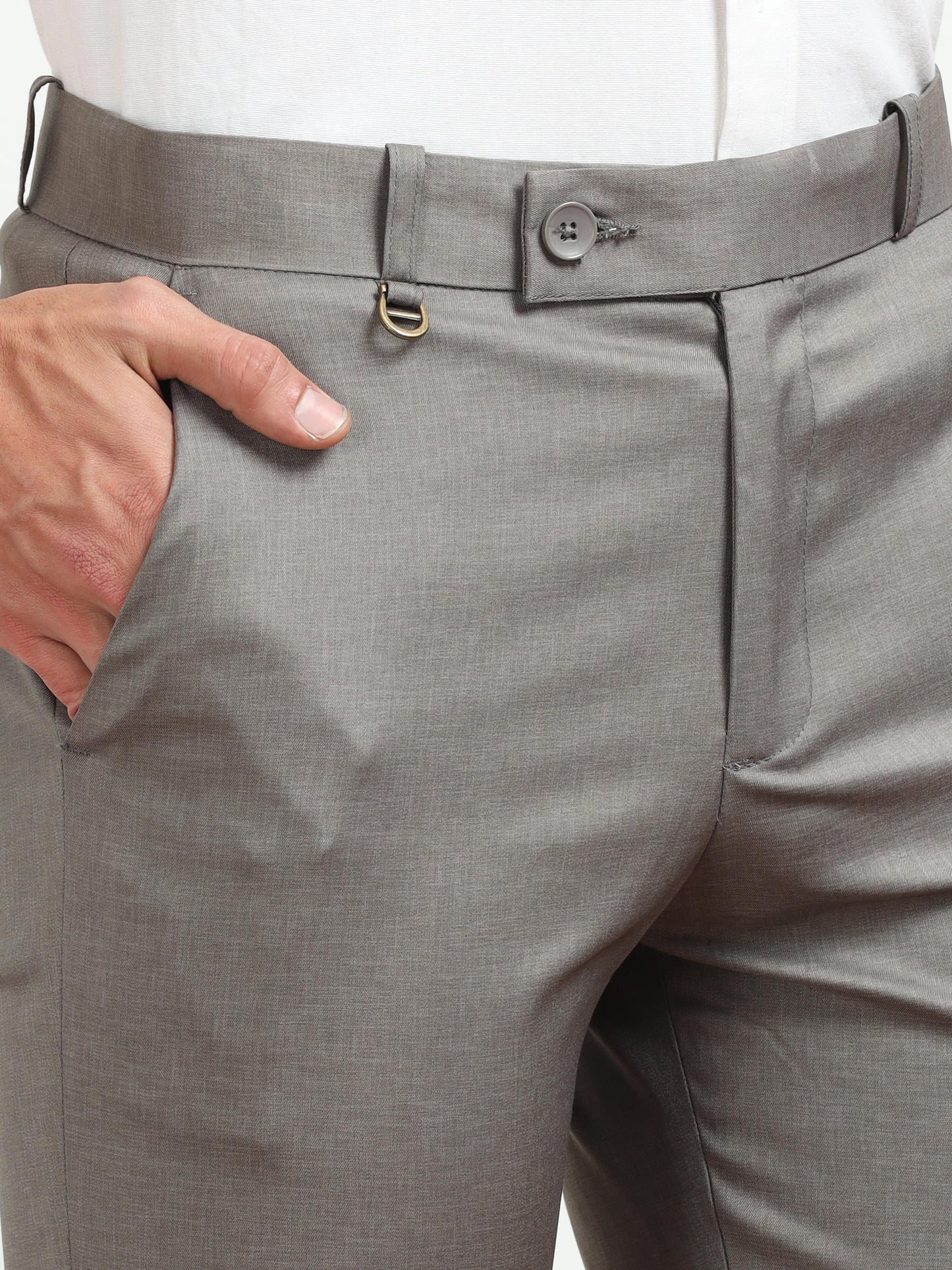 Men's Dark Grey Formal Regular Fit Trousers