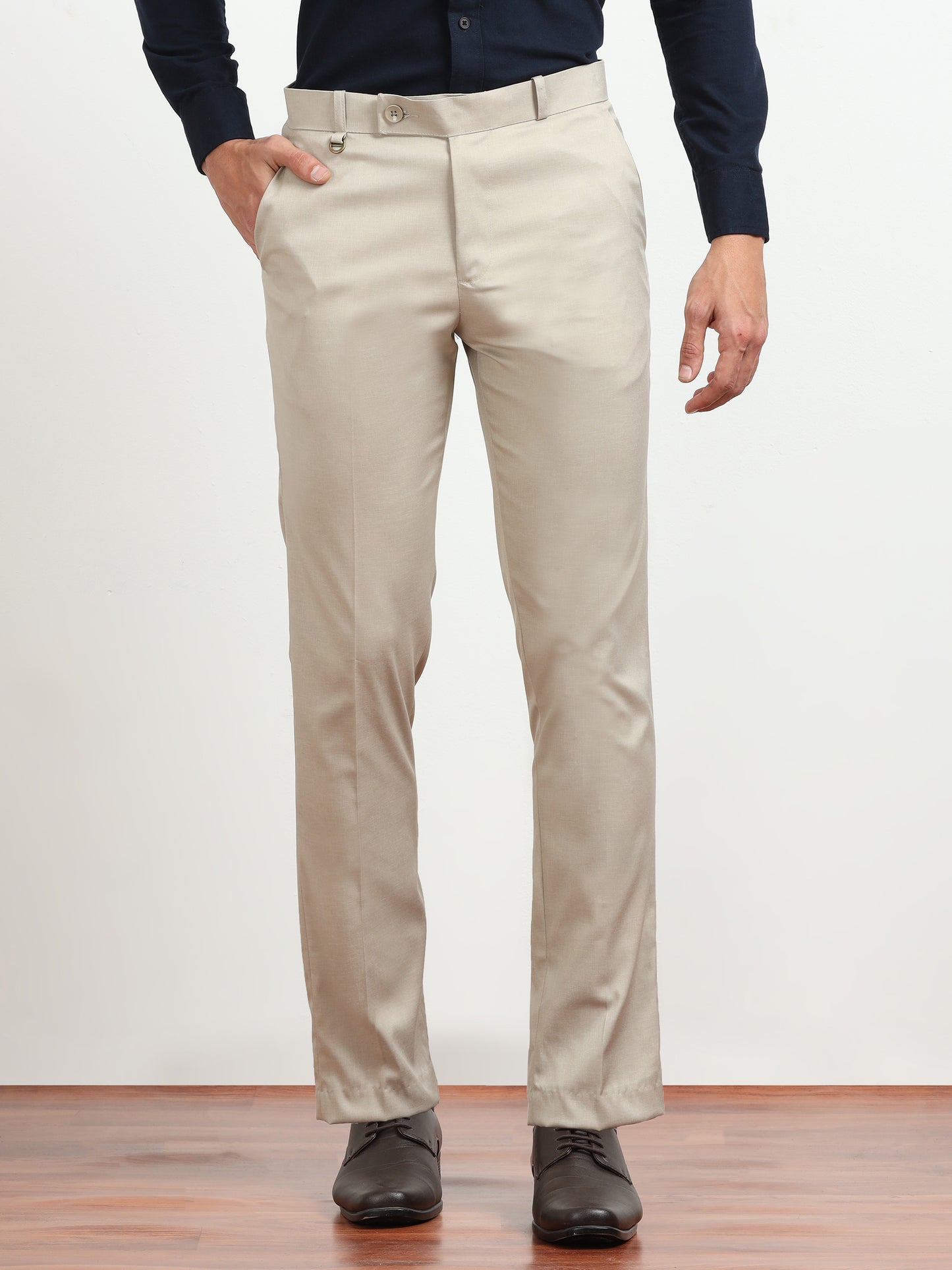 Men's Ivory Formal Regular Fit Trousers