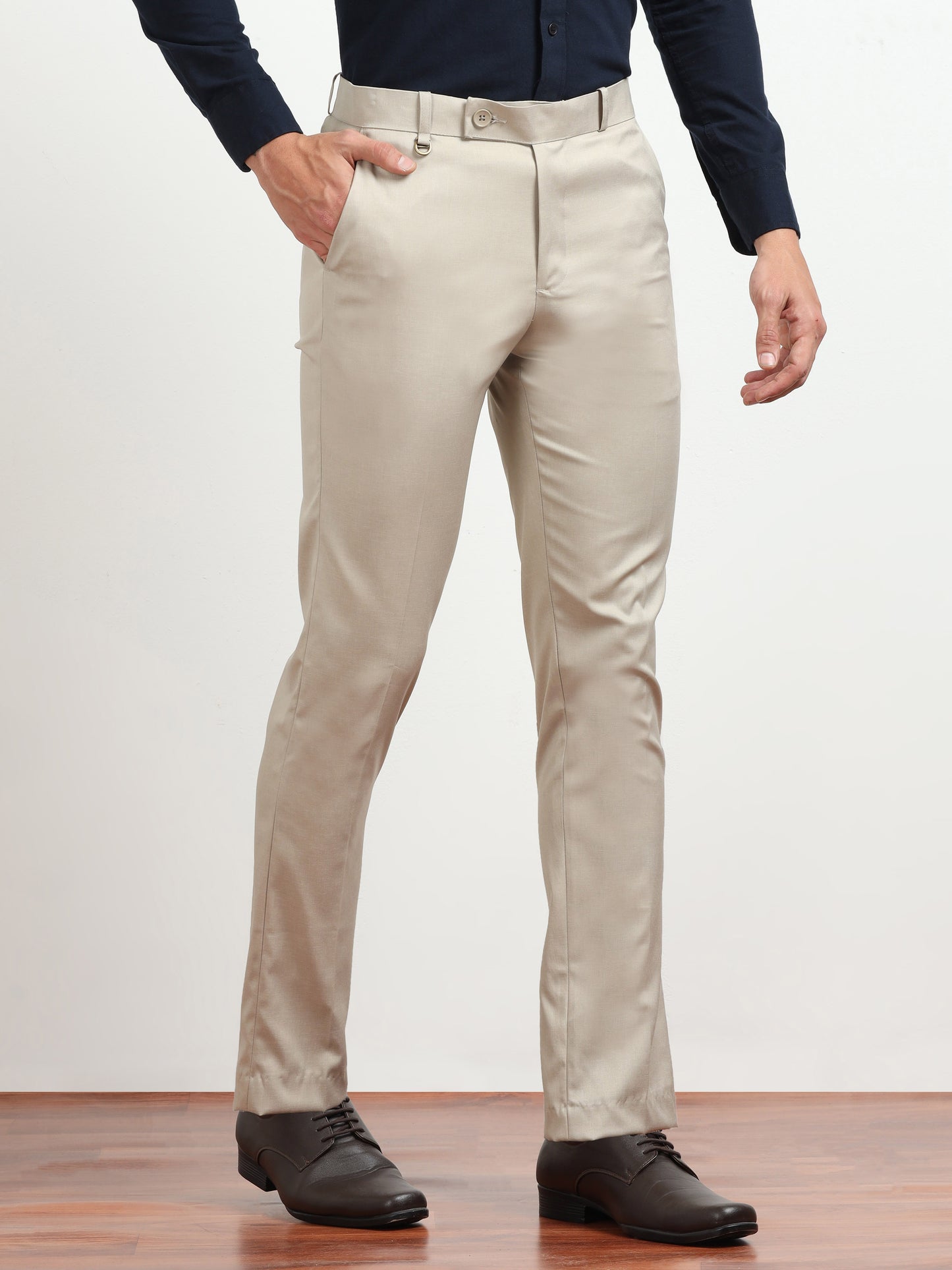 Men's Ivory Formal Regular Fit Trousers