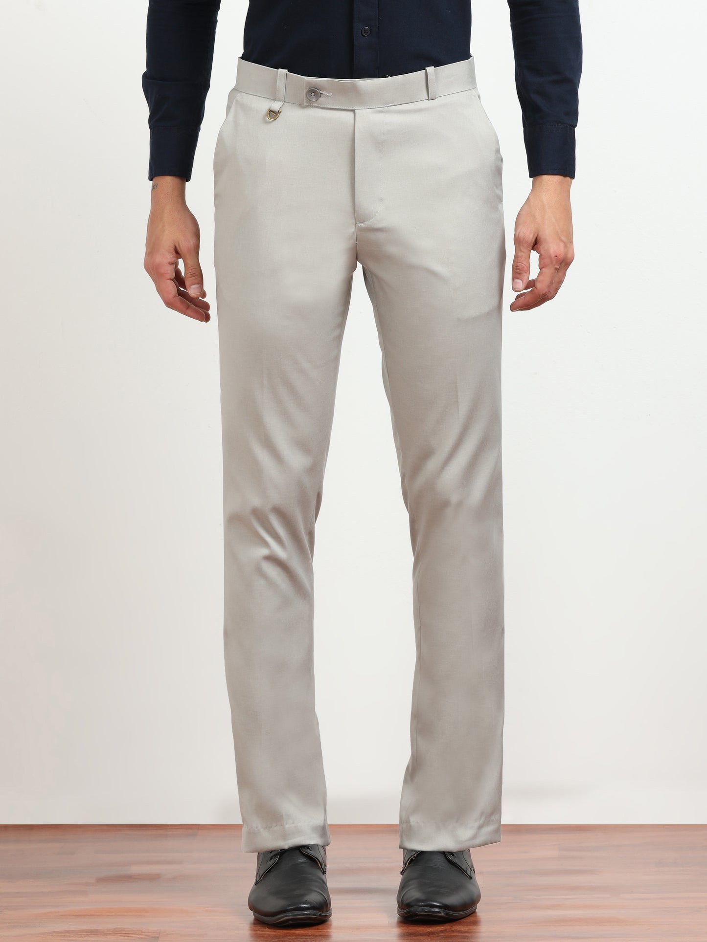 Men's Light Grey Formal Regular Fit Trousers
