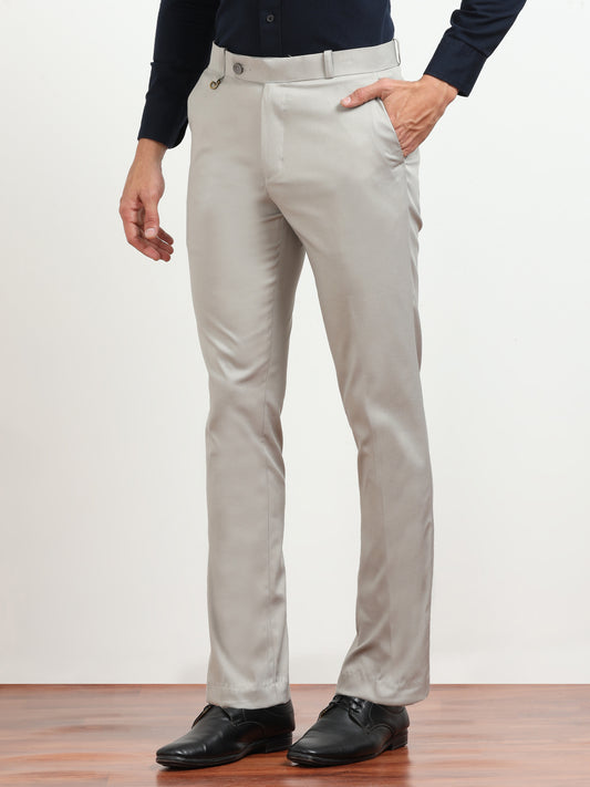 Men's Light Grey Formal Regular Fit Trousers