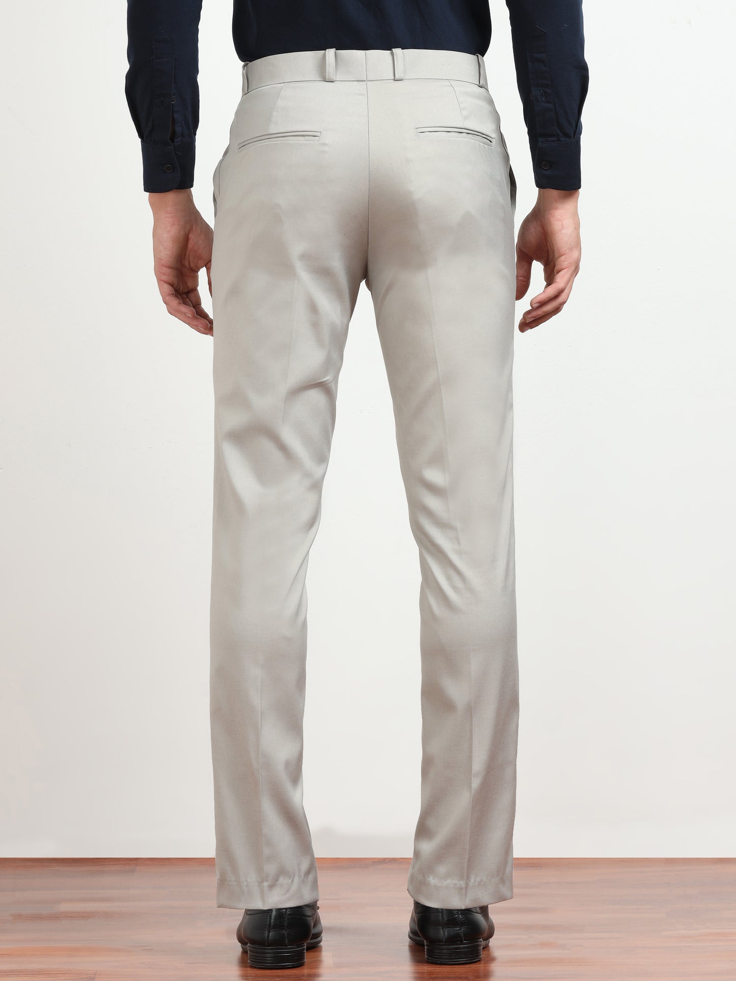 Men's Light Grey Formal Regular Fit Trousers