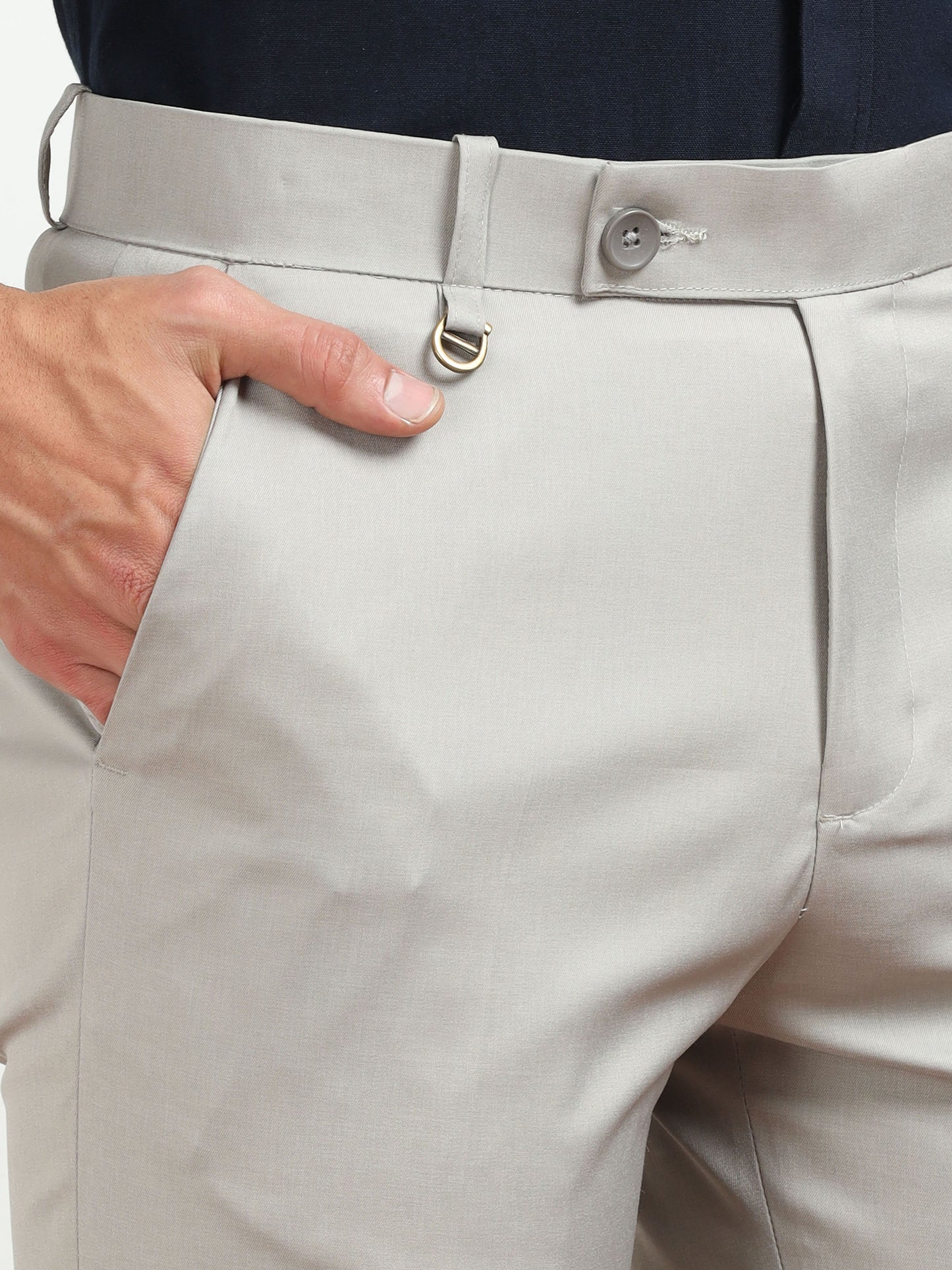 Men's Light Grey Formal Regular Fit Trousers