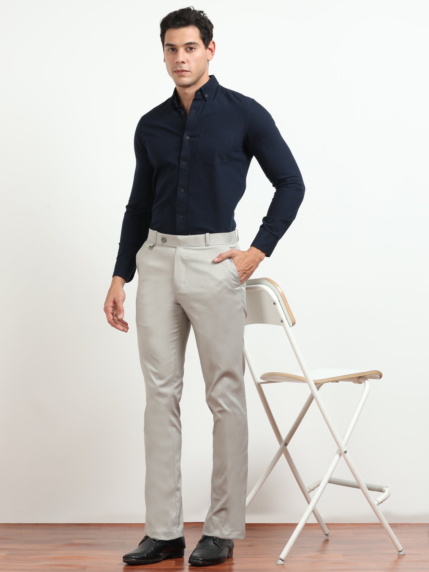 Men's Light Grey Formal Regular Fit Trousers