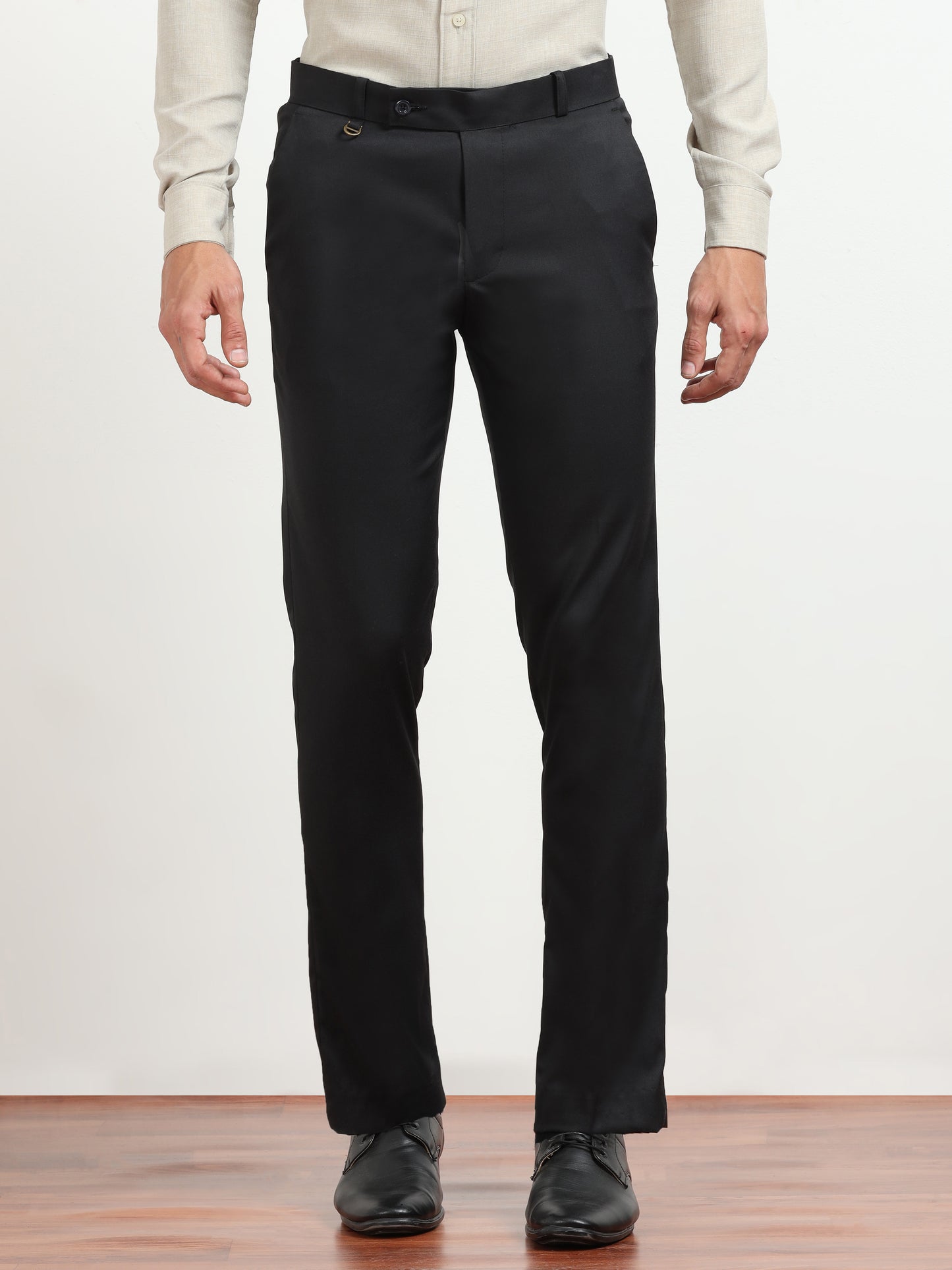 Men's Light Black Formal Regular Fit Trousers