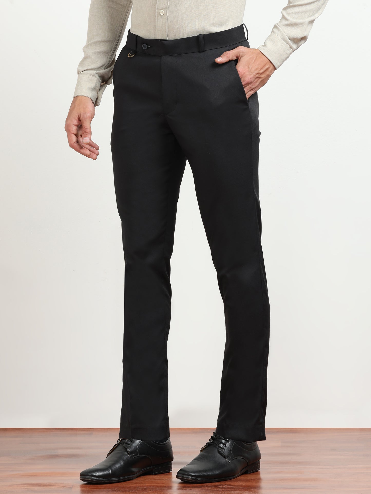 Men's Light Black Formal Regular Fit Trousers