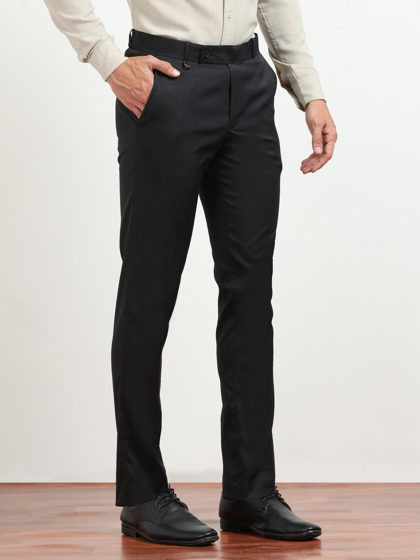 Men's Light Black Formal Regular Fit Trousers
