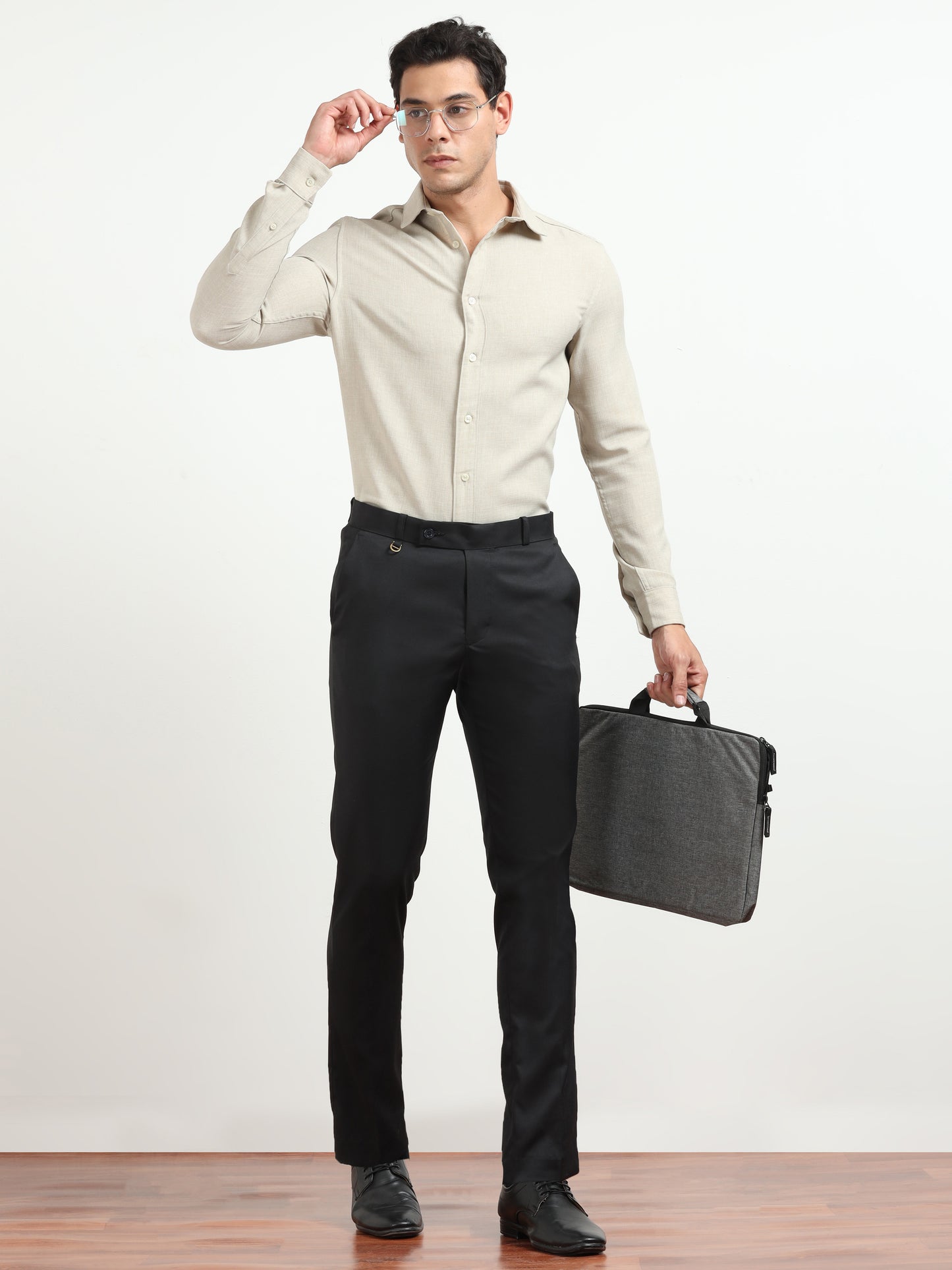 Men's Light Black Formal Regular Fit Trousers