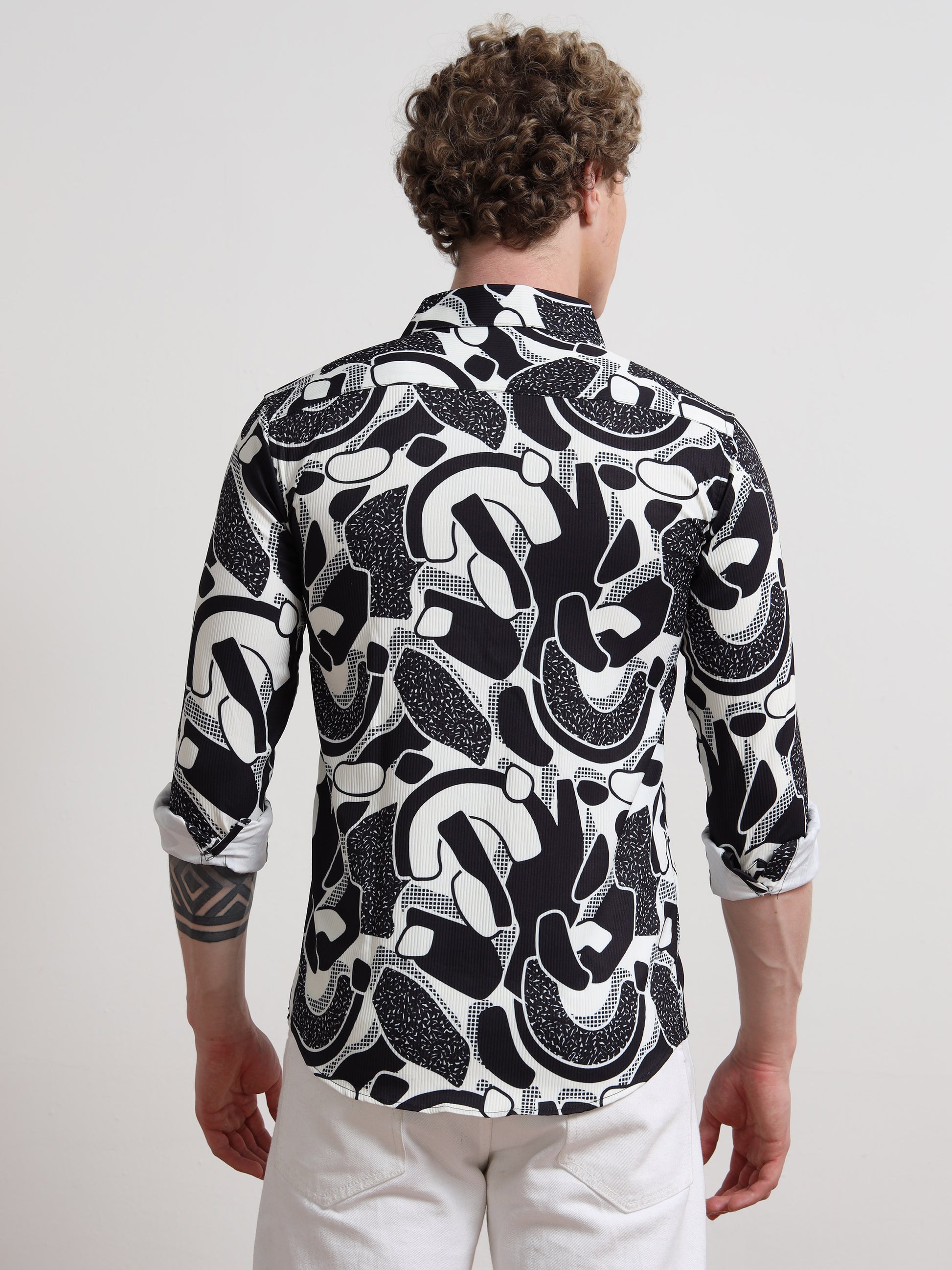 Poly Cotton Digital Black White Printed Shirt