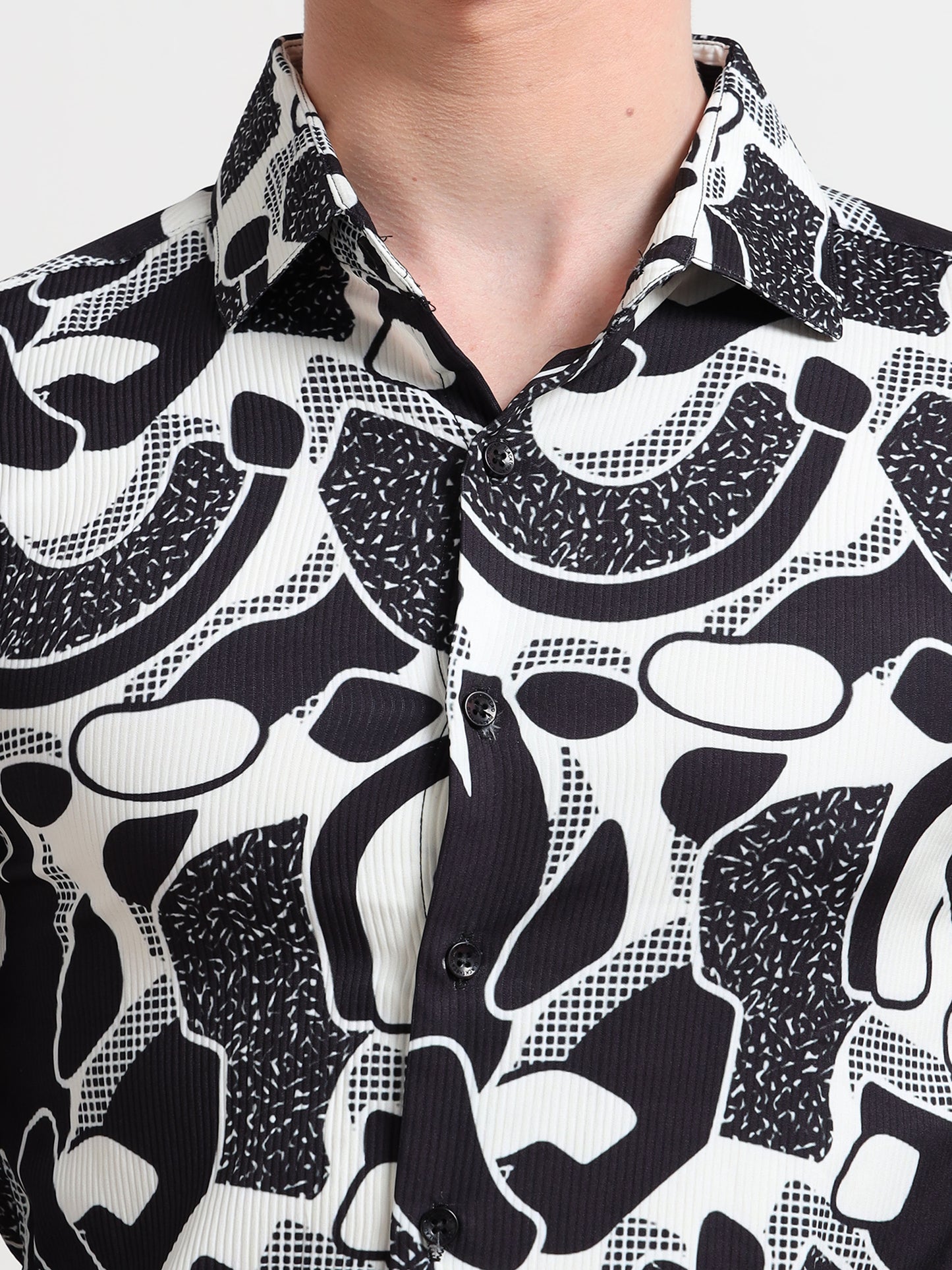 Poly Cotton Digital Black White Printed Shirt