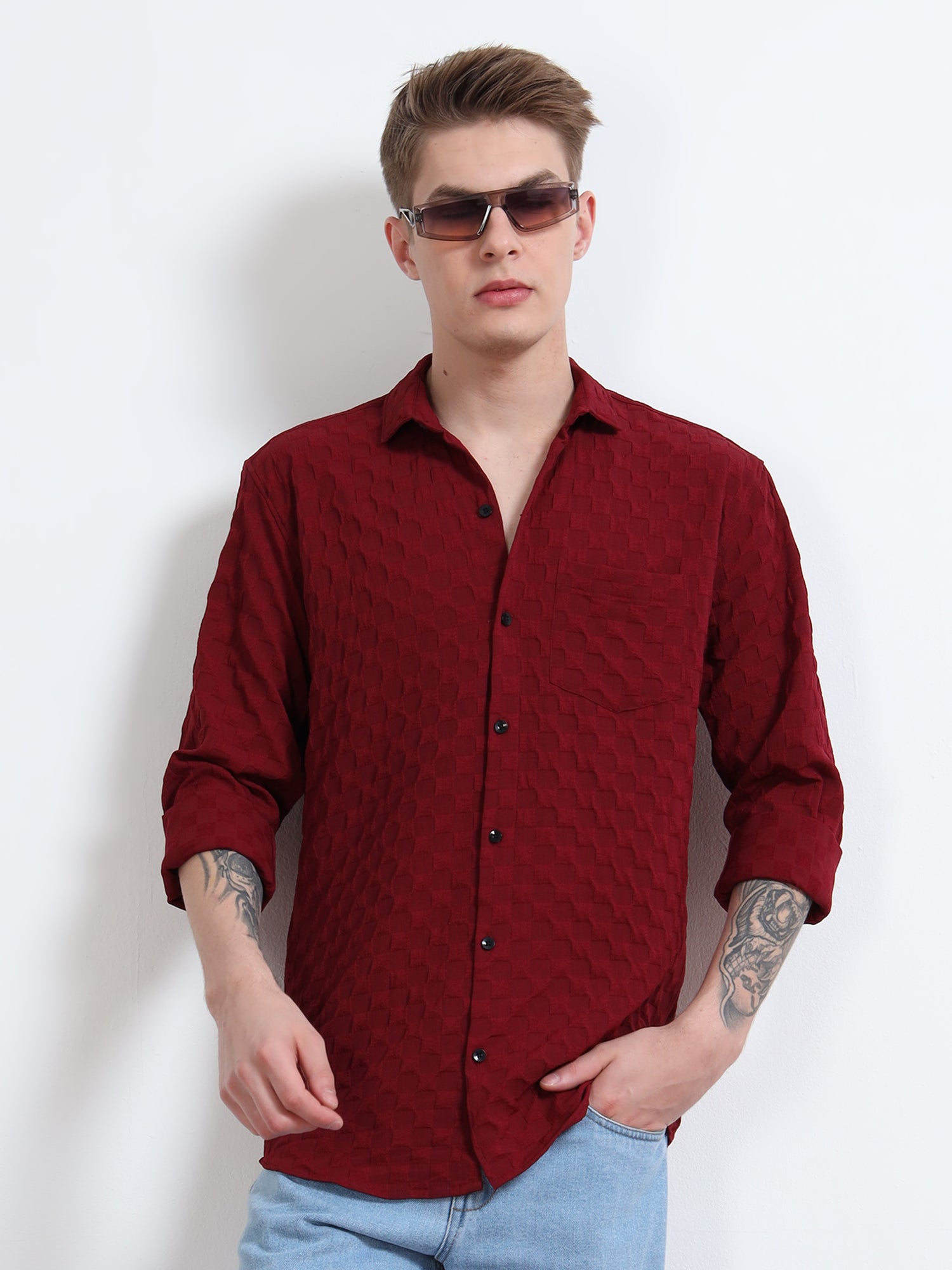 Cotton Red Popcorn Shirt for Men