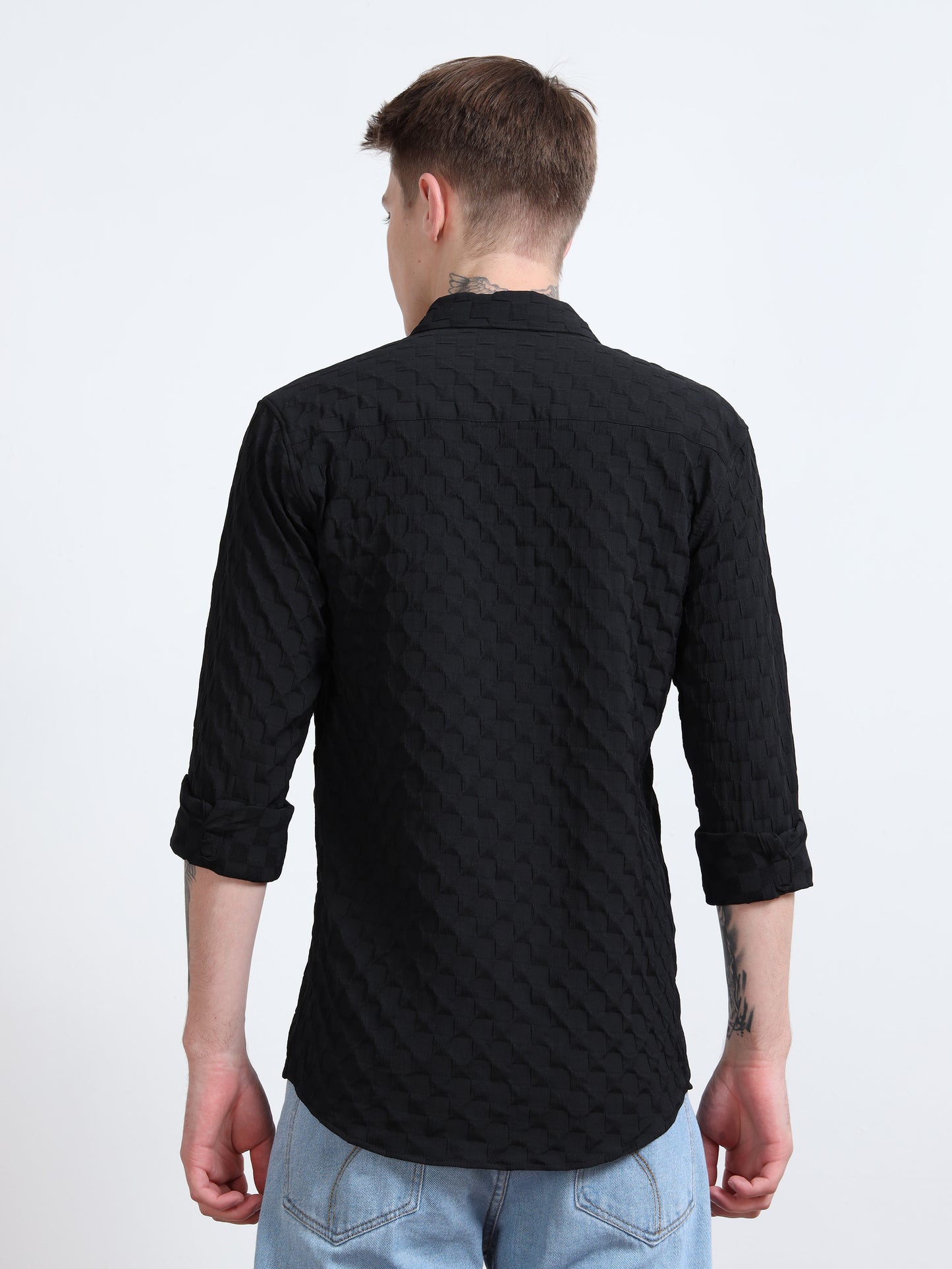 Full Sleeves textured Black Popcorn Shirt 