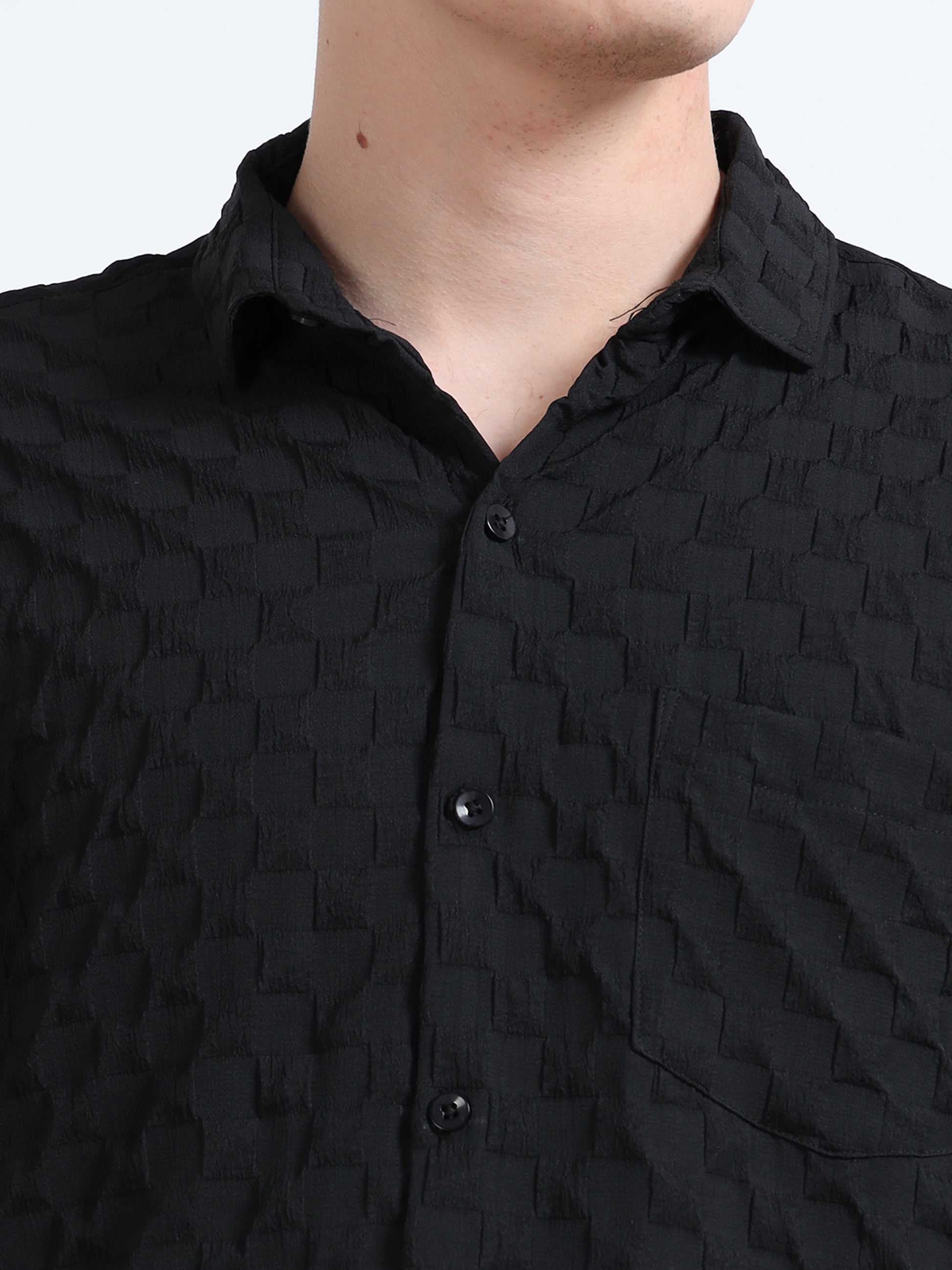 Full Sleeves textured Black Popcorn Shirt 