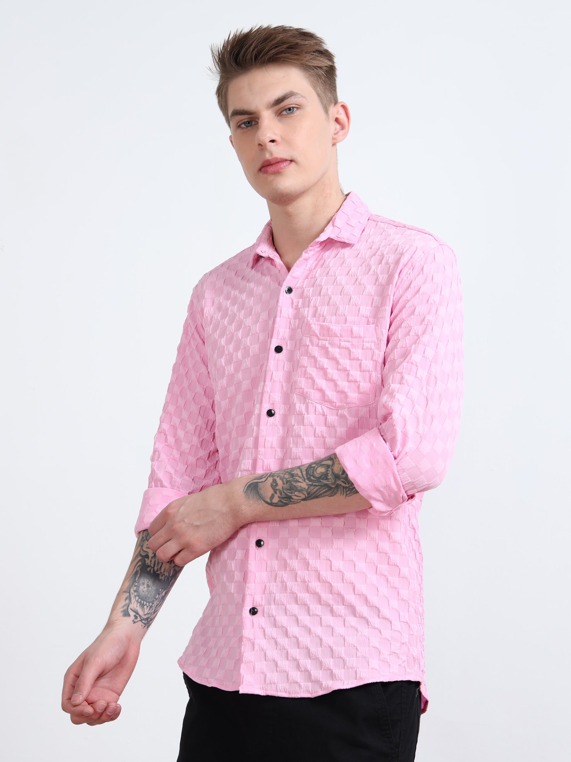 Light Pink Popcorn Shirt for Men