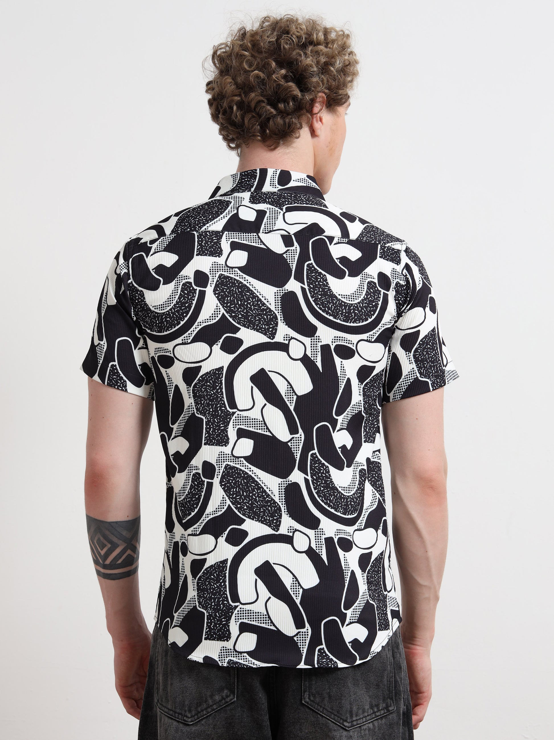 Poly Cotton Digital Black And White Print Shirt for Men
