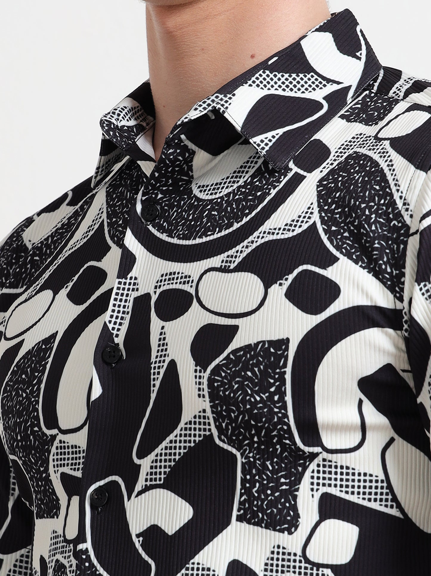Poly Cotton Digital Black And White Print Shirt for Men