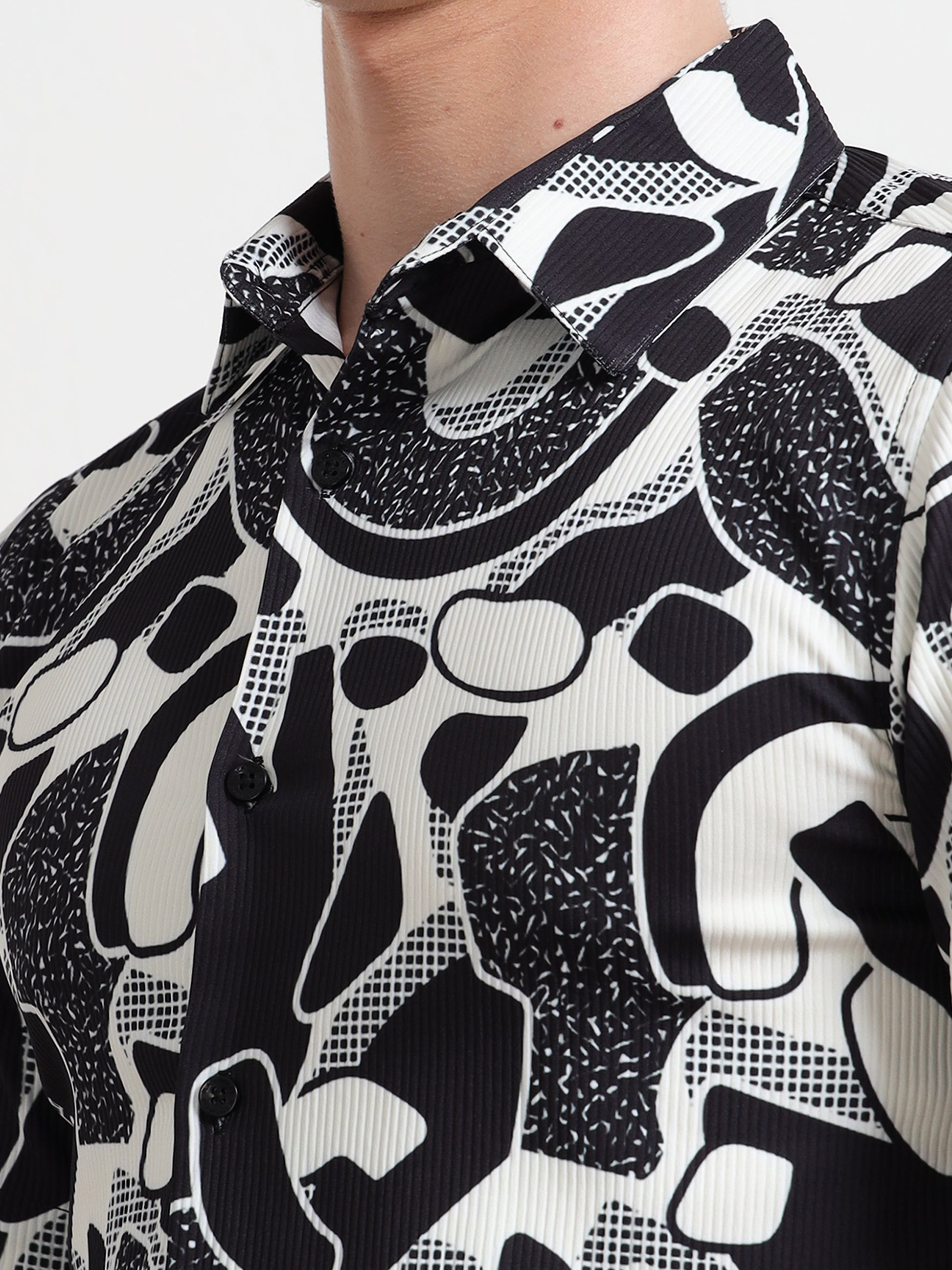 Poly Cotton Digital Black And White Print Shirt for Men