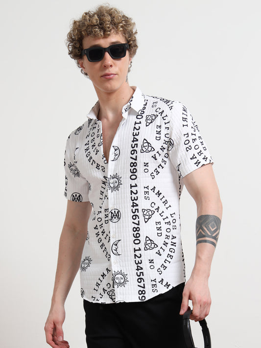 Number Black & white Half Sleeve Poly Cotton Digital Print Shirts