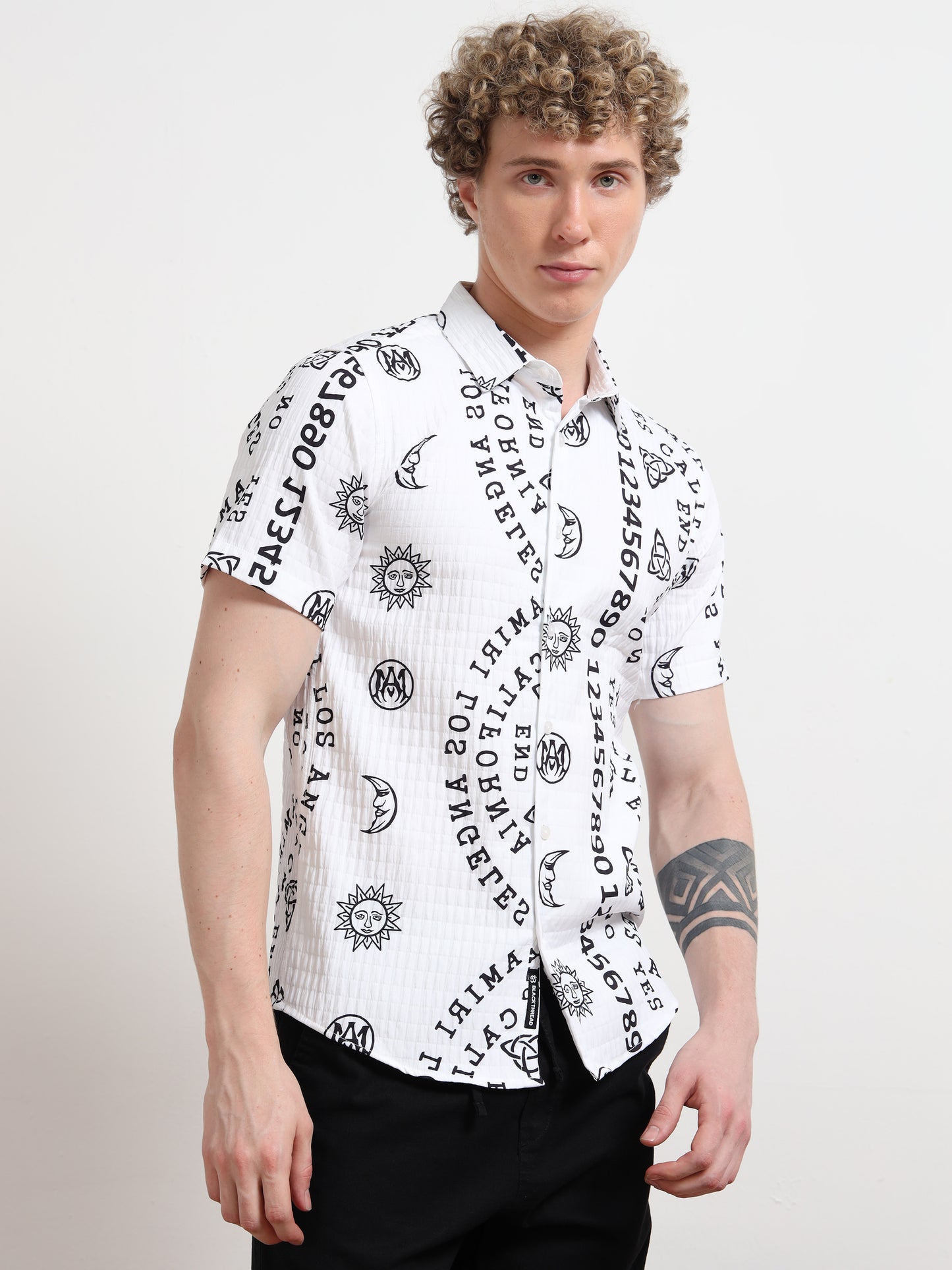 Number Black & white Half Sleeve Poly Cotton Digital Print Shirts