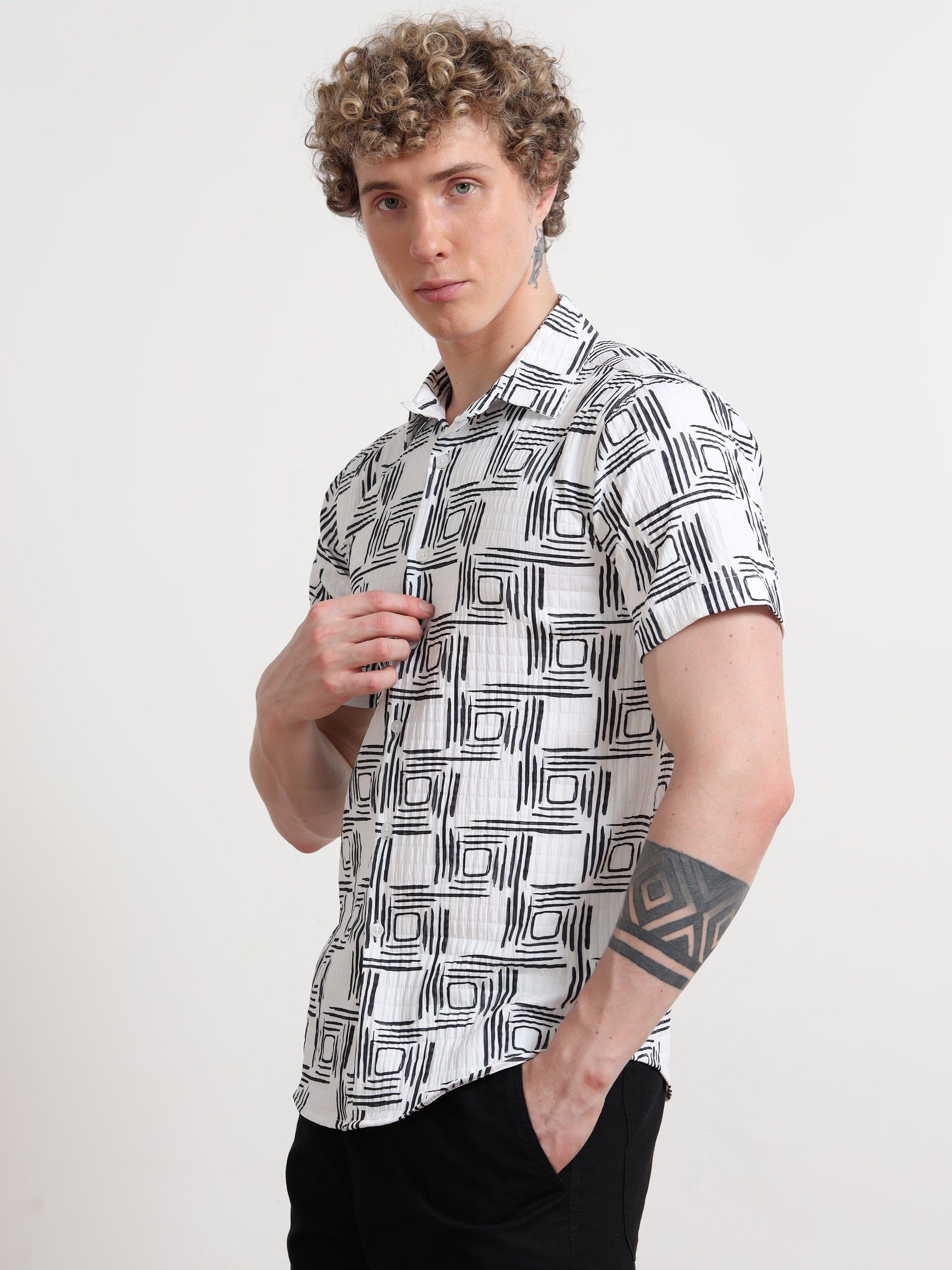 Black & White Digital Printed Cube Shirt for Men