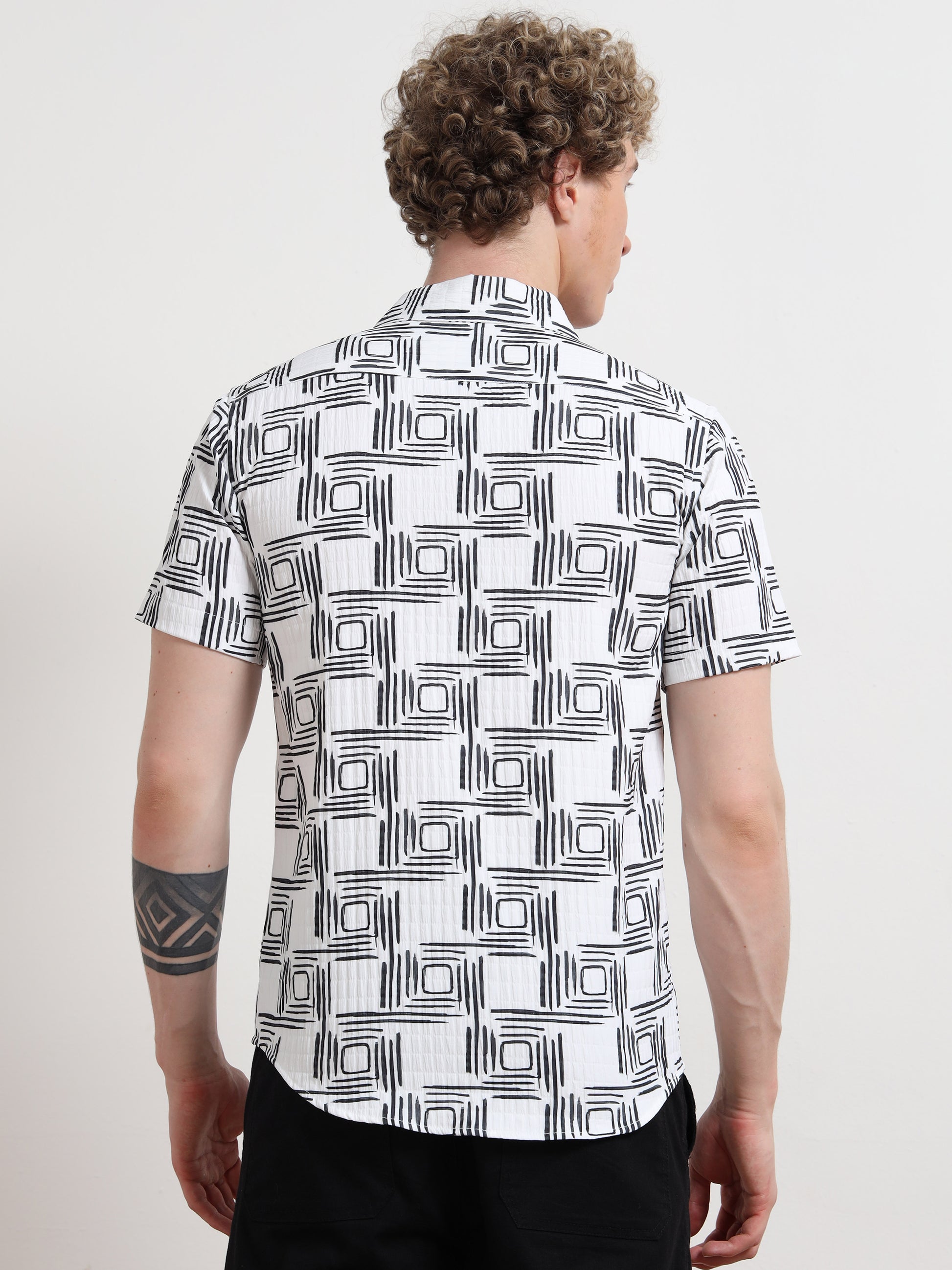Black & White Digital Printed Cube Shirt for Men