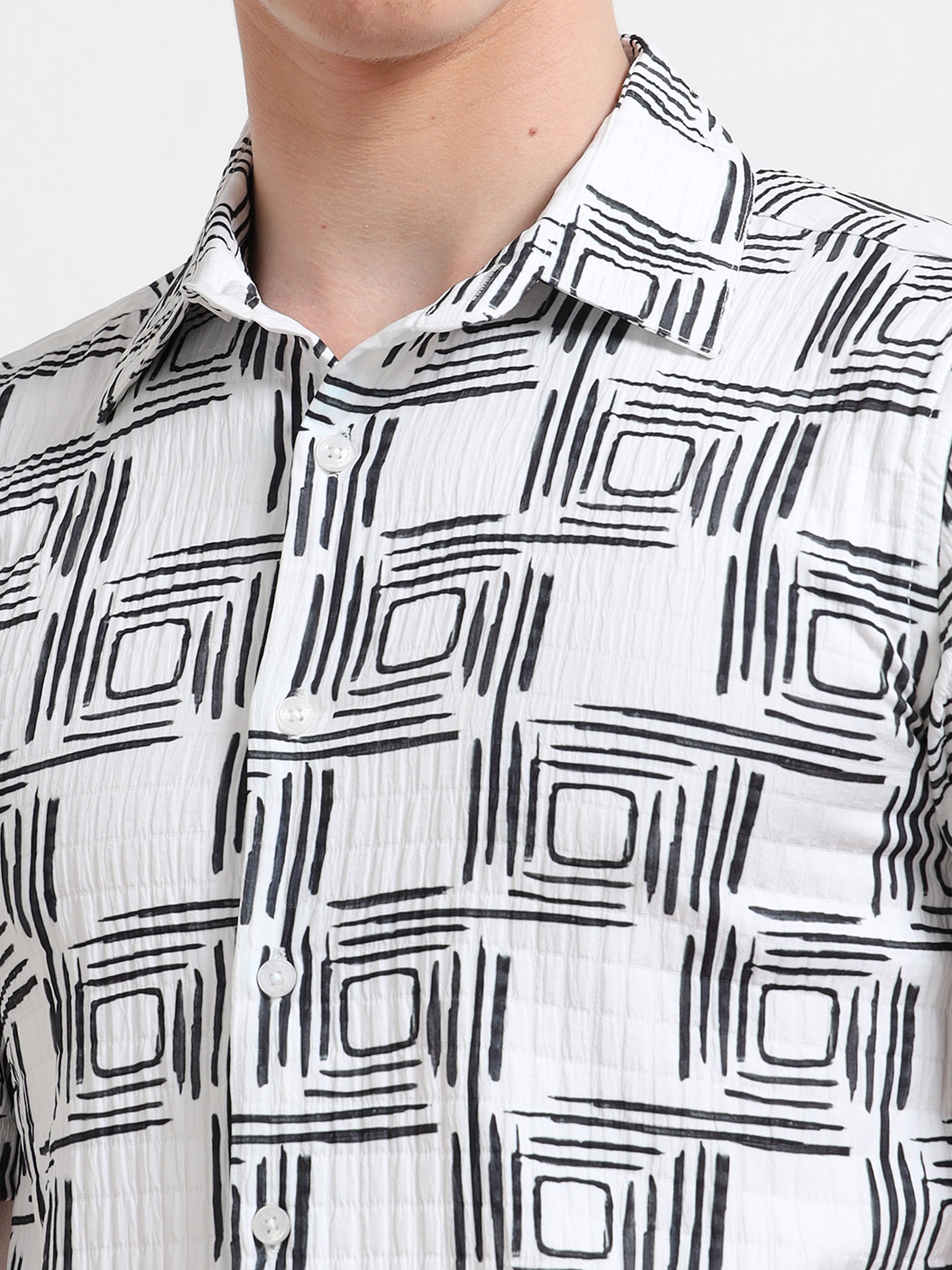 Black & White Digital Printed Cube Shirt for Men