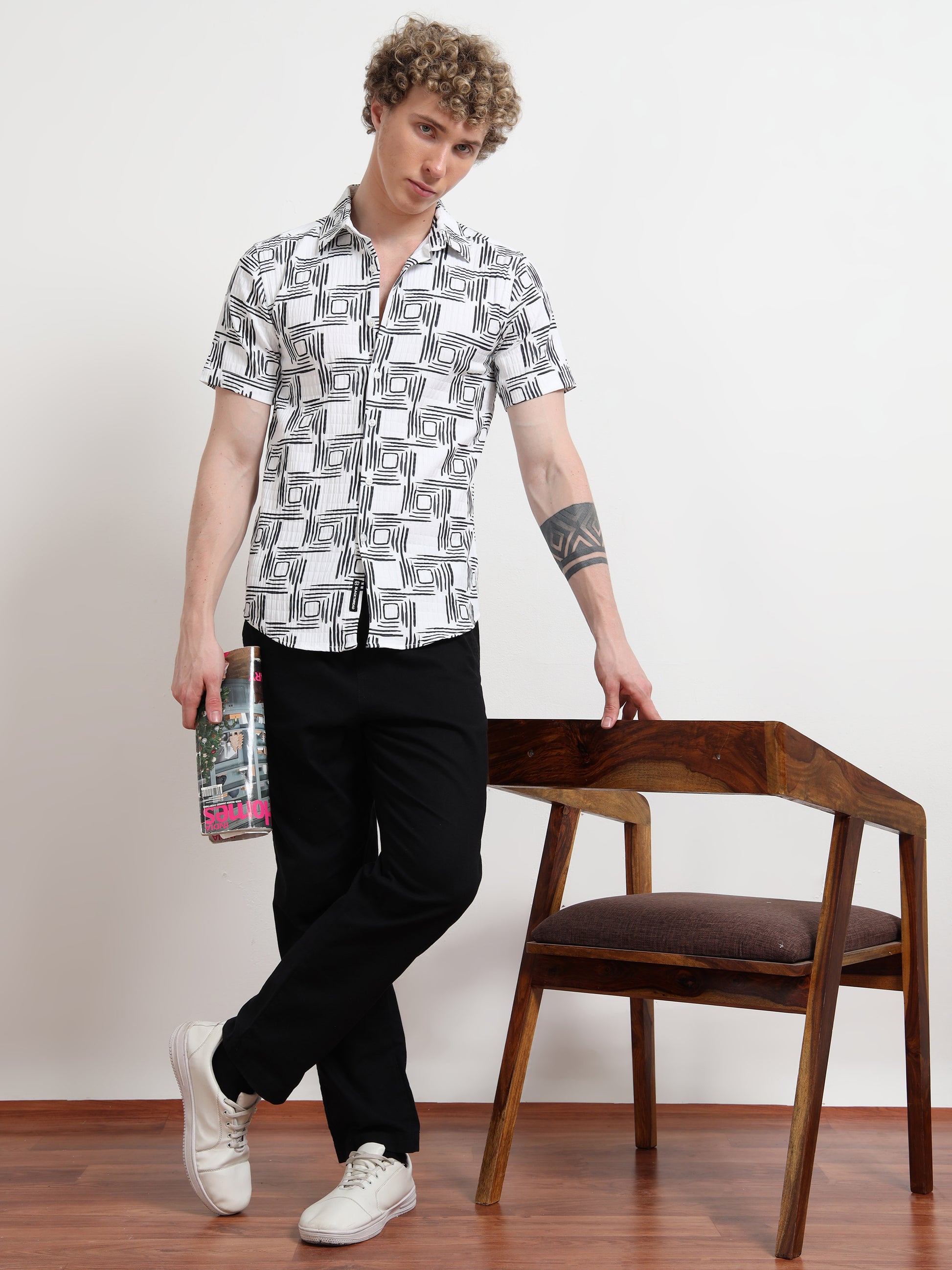 Black & White Digital Printed Cube Shirt for Men