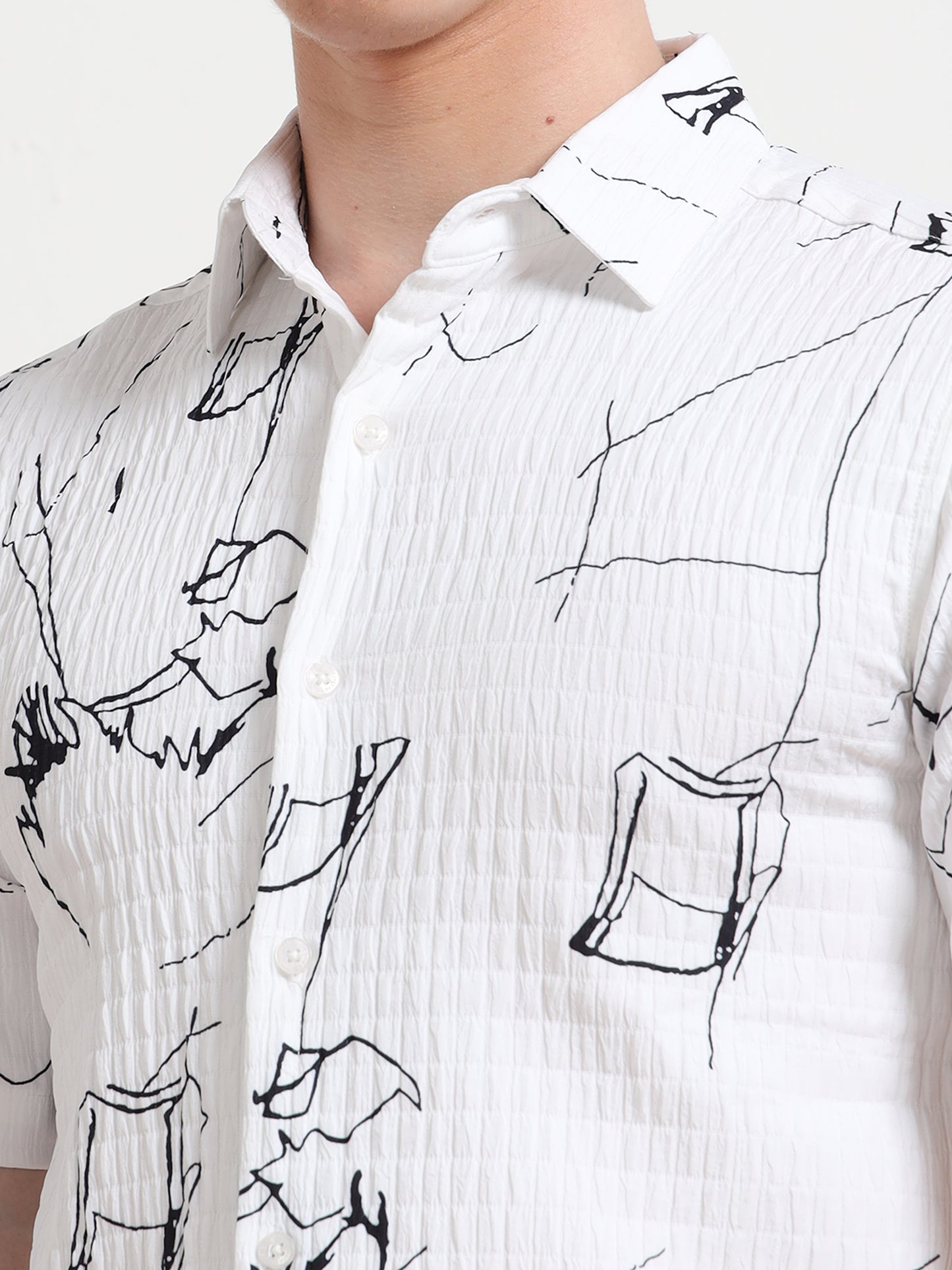 White Half Sleeve Poly Cotton Digital Print Shirts