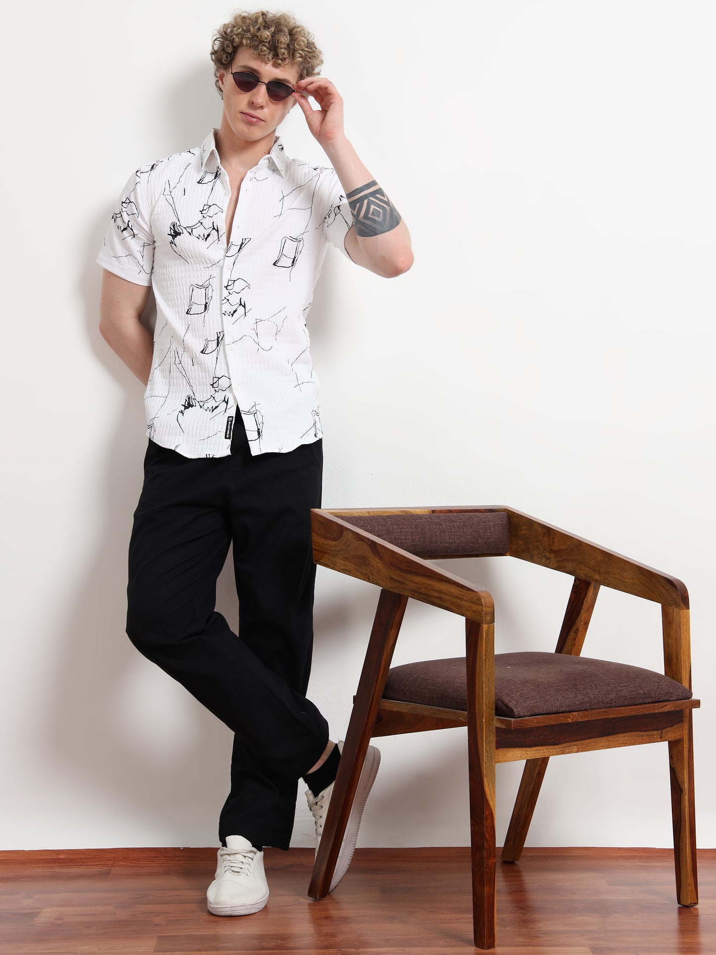 White Half Sleeve Poly Cotton Digital Print Shirts
