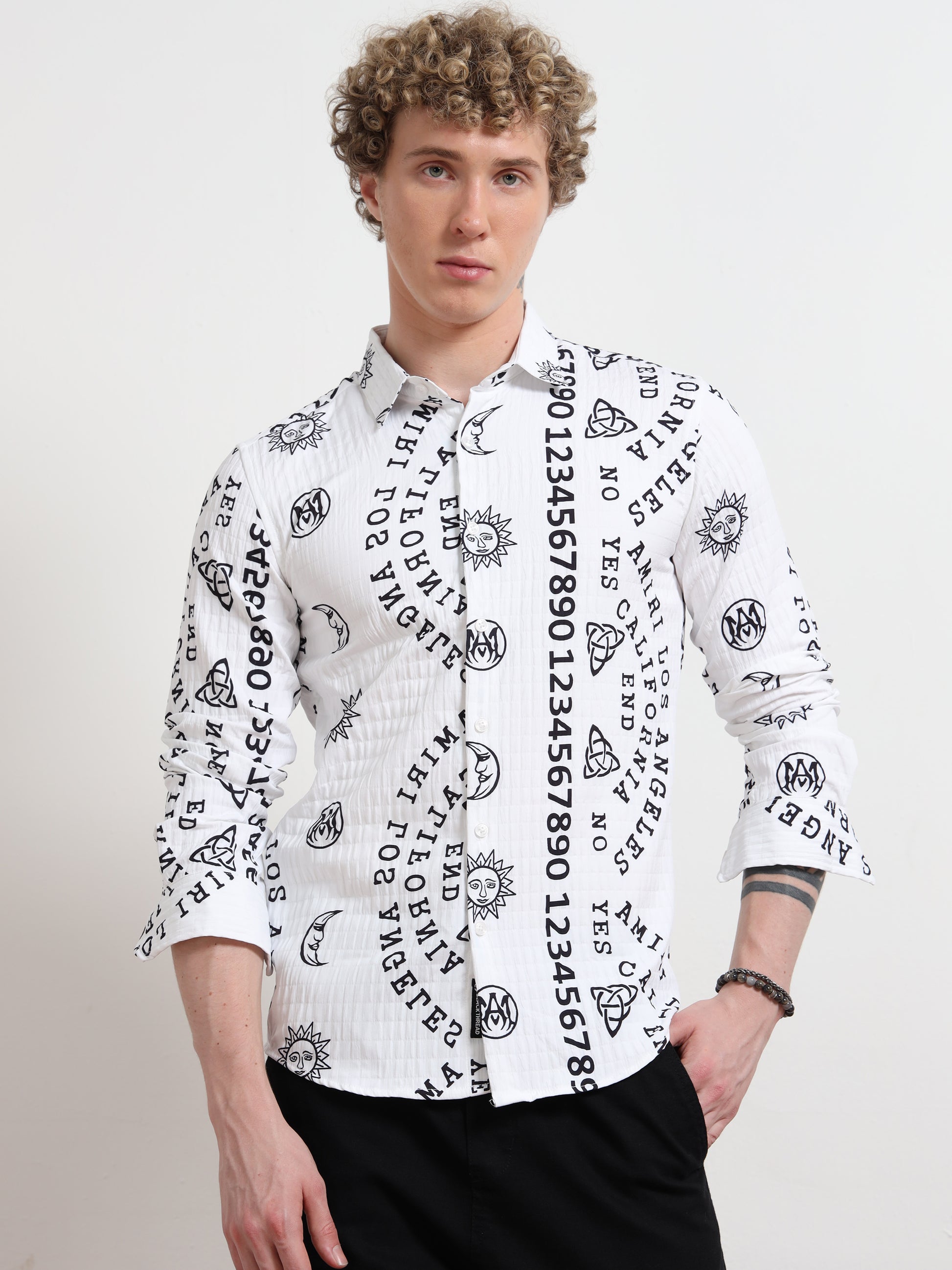 Full sleeve Black & White Number Shirt for Men