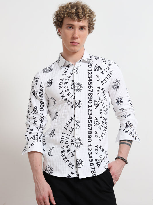 Number Black & white Full sleeve Poly Cotton Digital Print Shirts