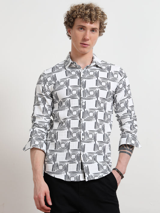 Cube Black & White Full sleeve Full sleeve Poly Cotton Digital Print Shirts