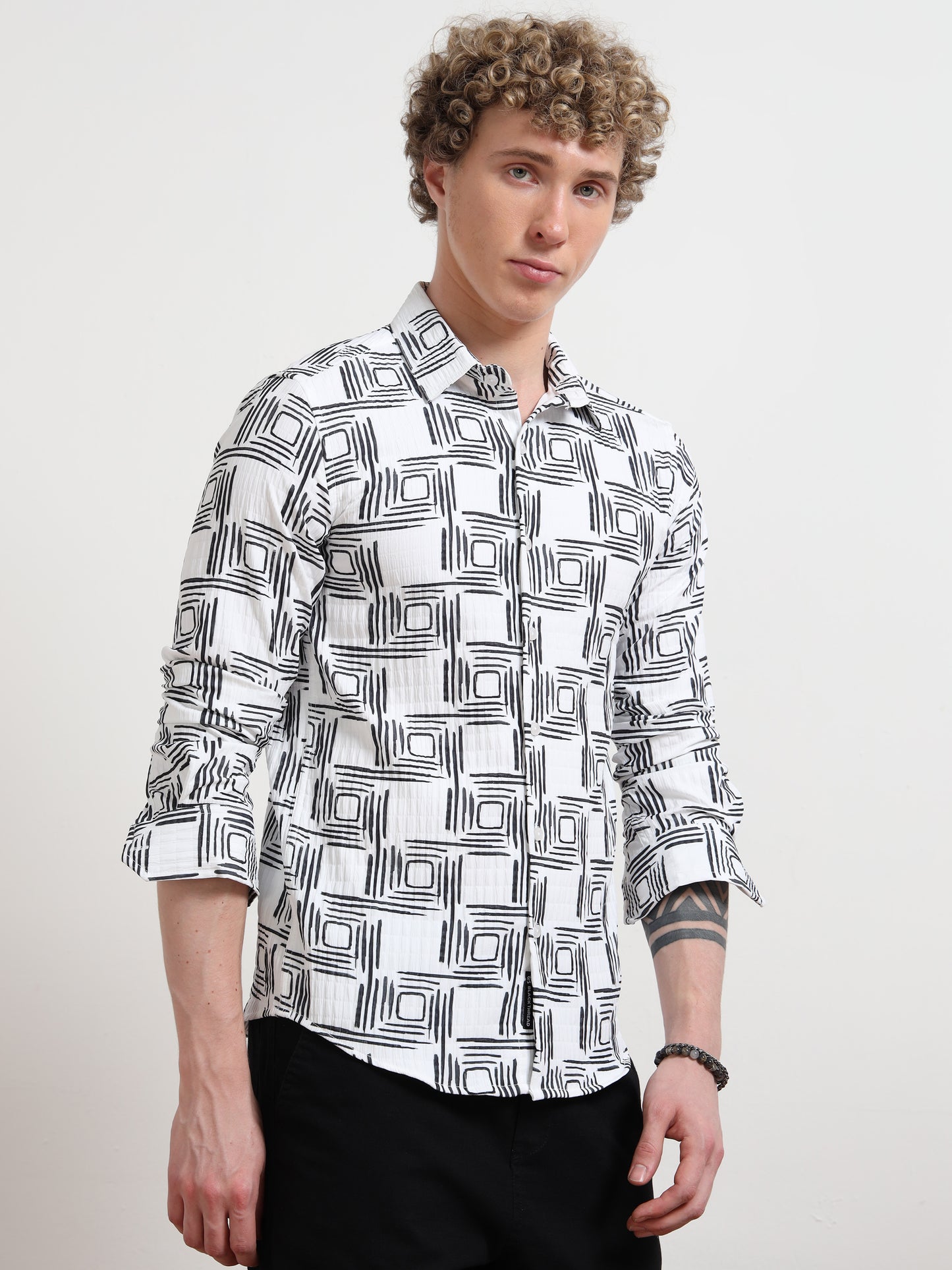 Cube Black & White Full sleeve Full sleeve Poly Cotton Digital Print Shirts