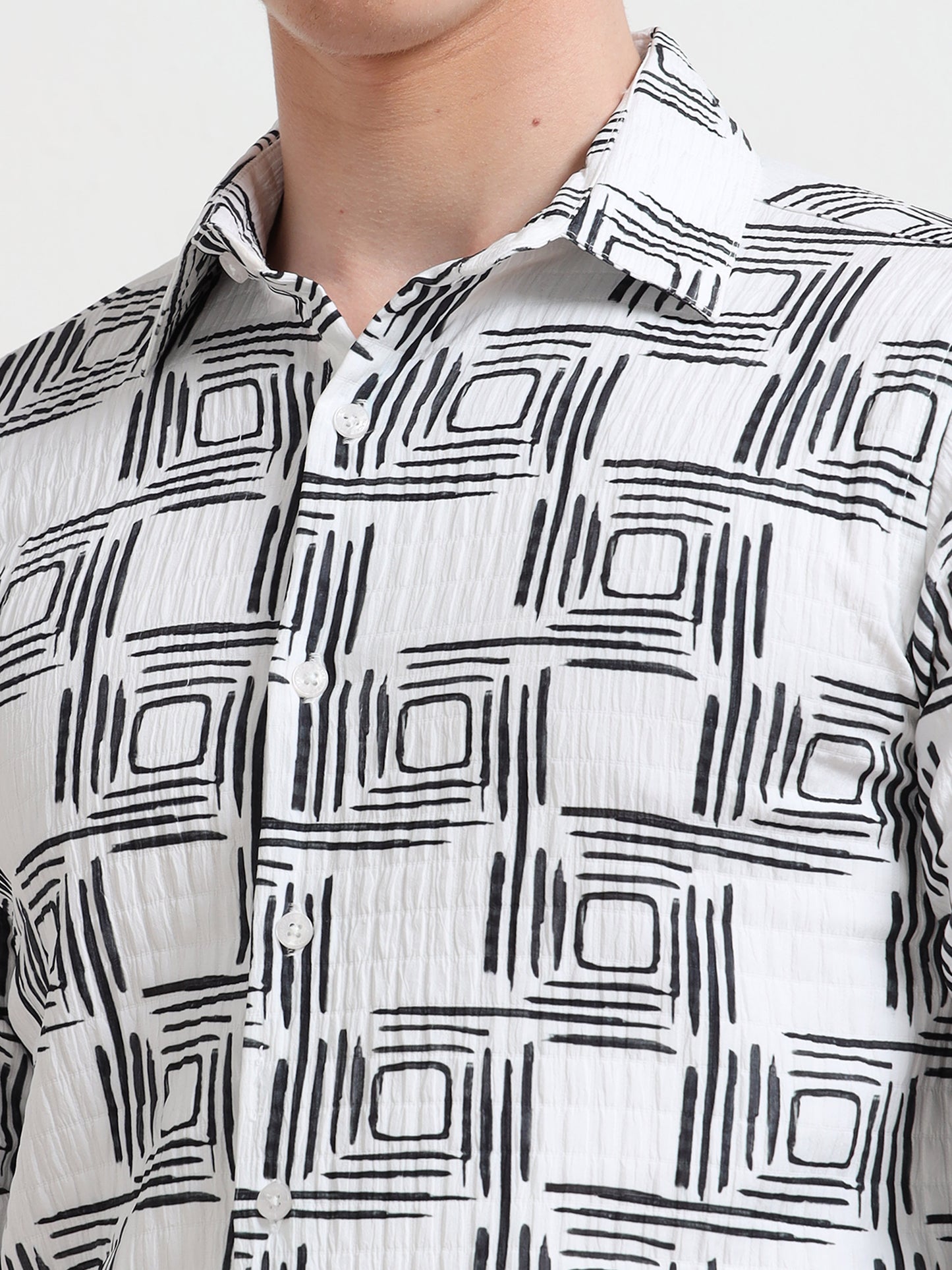 Cube Black & White Full sleeve Full sleeve Poly Cotton Digital Print Shirts