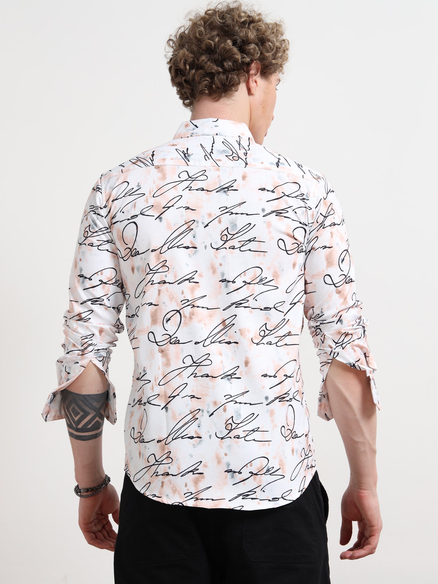 White calligraphy Full sleeve Poly Cotton Digital Print Shirts