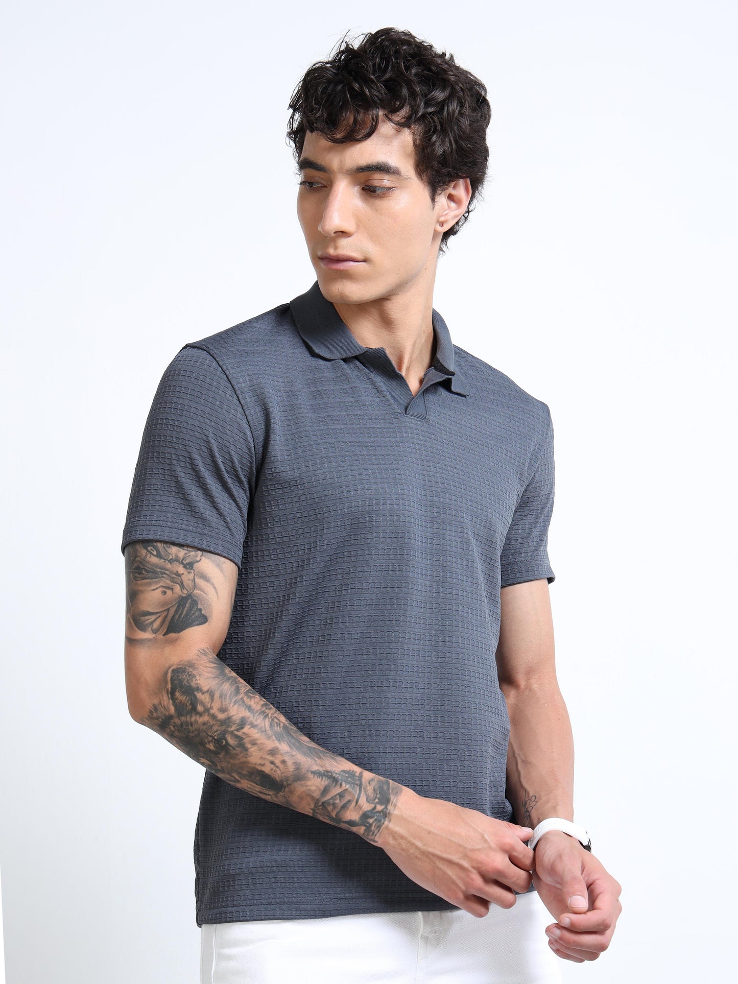 Men’s Textured Knit Polo – Slate Blue