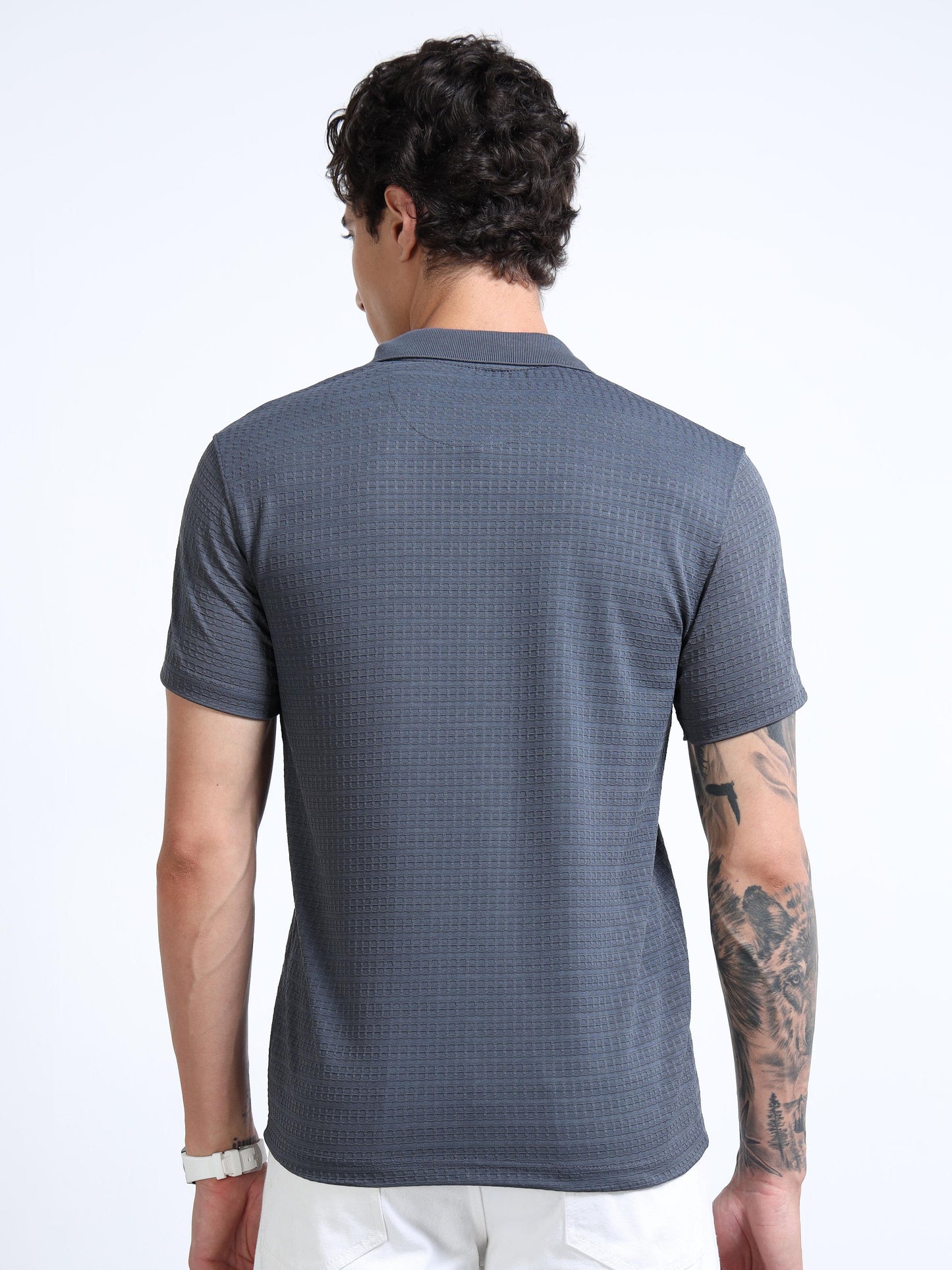 Men’s Textured Knit Polo – Slate Blue
