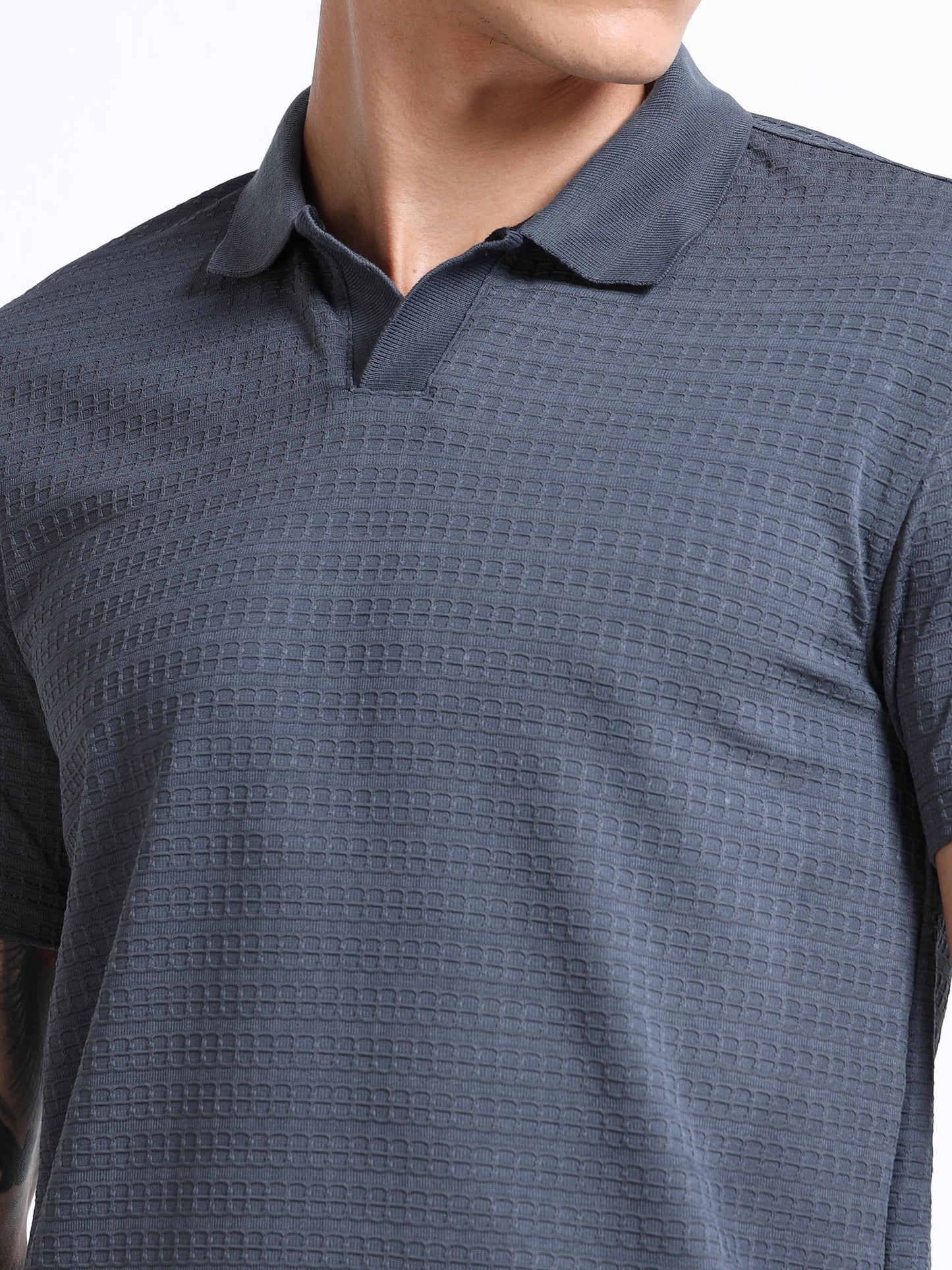 Men’s Textured Knit Polo – Slate Blue