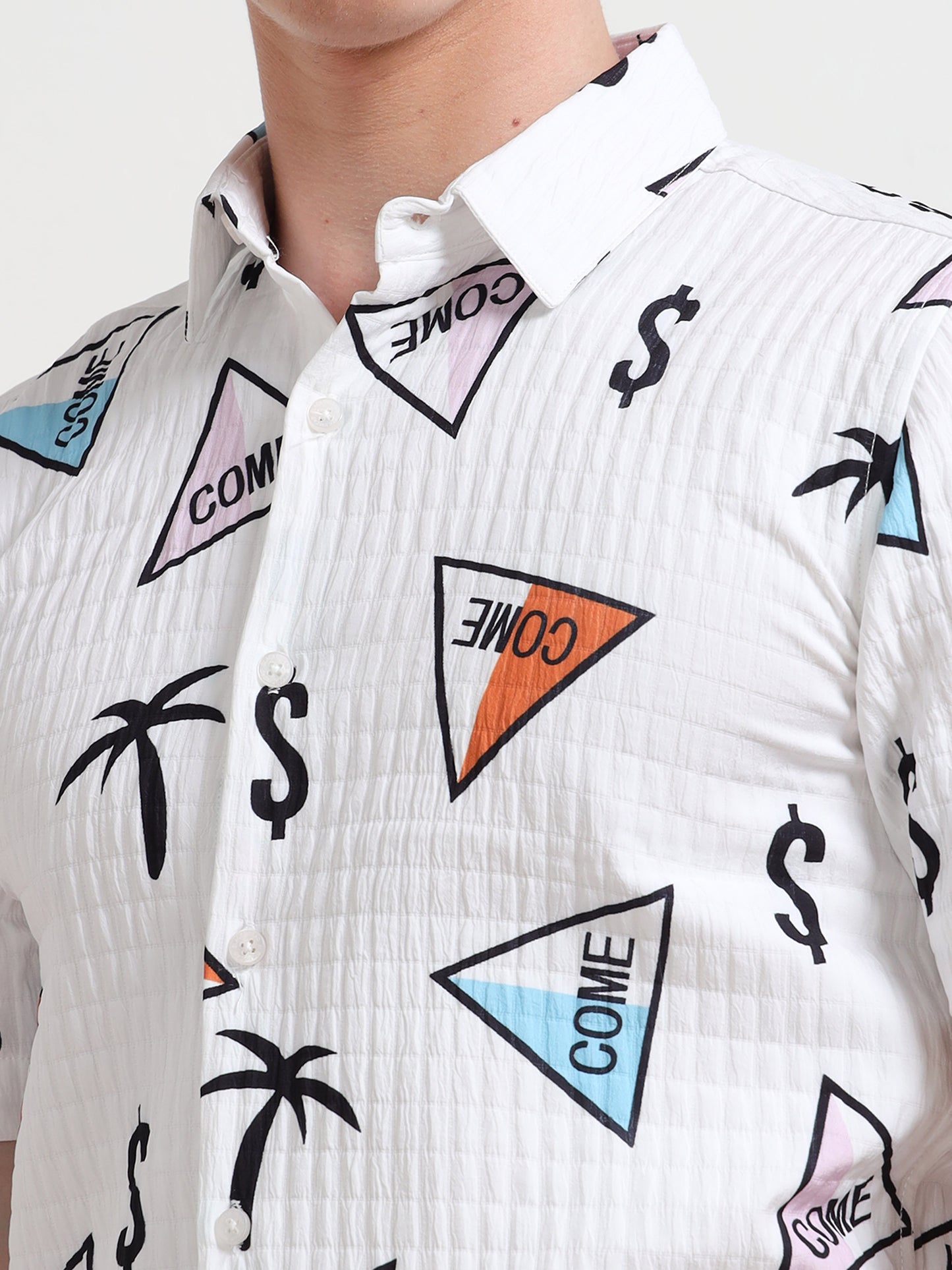 White Dollar Half Sleeve Poly Cotton Digital Print Shirts