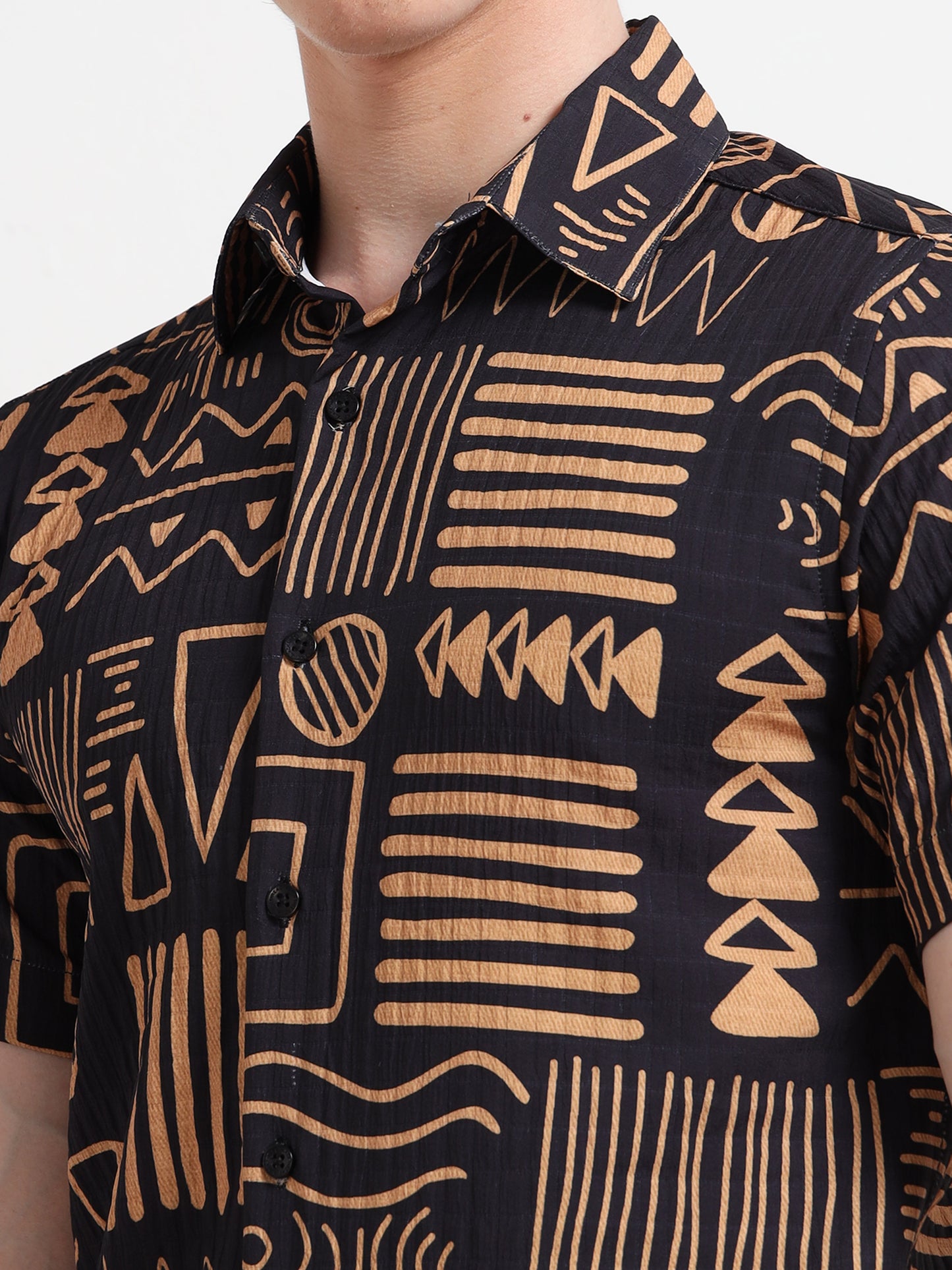 Aesthetic Black Half Sleeve Poly Cotton Digital Print Shirts