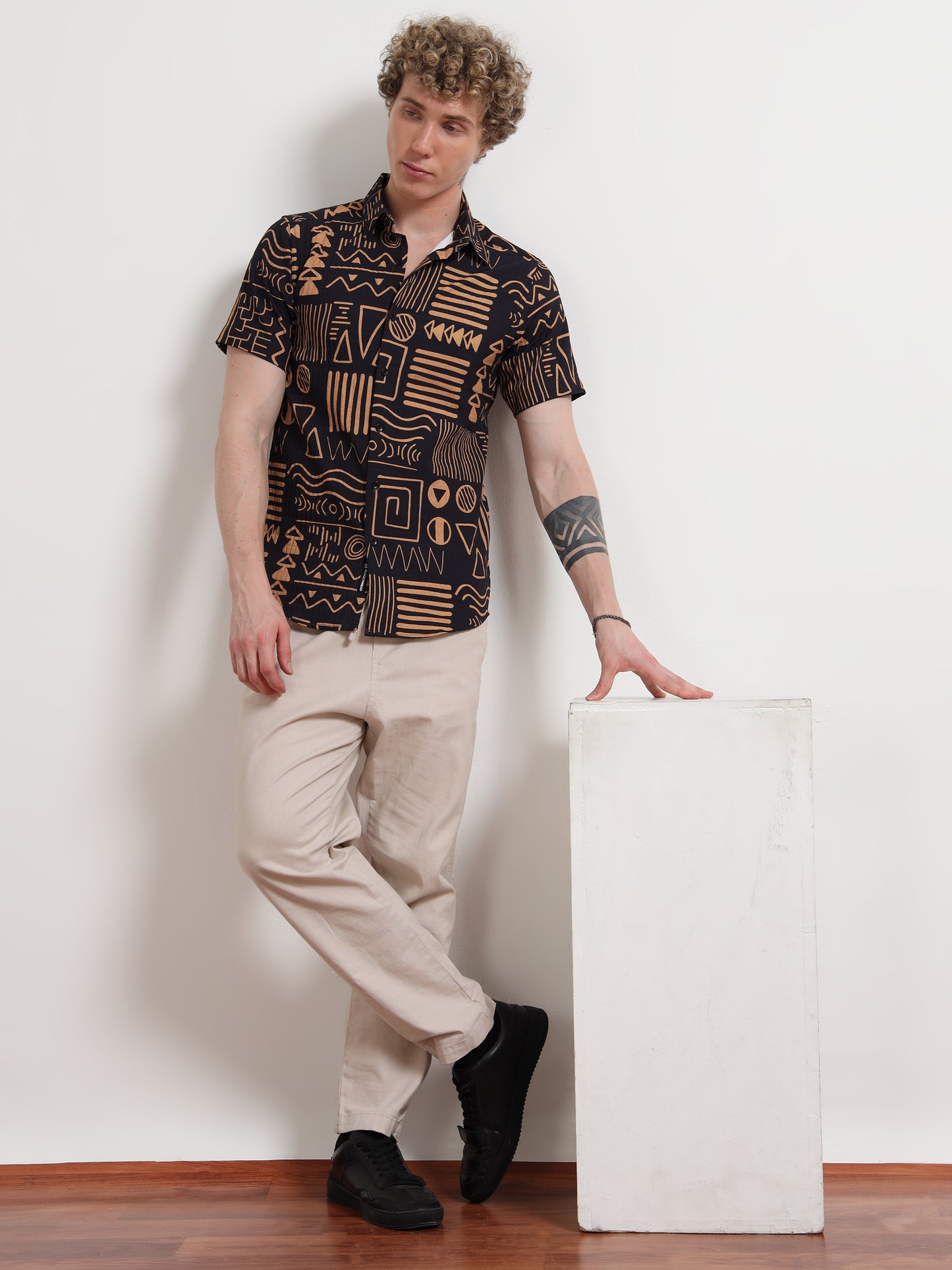 Aesthetic Black Half Sleeve Poly Cotton Digital Print Shirts