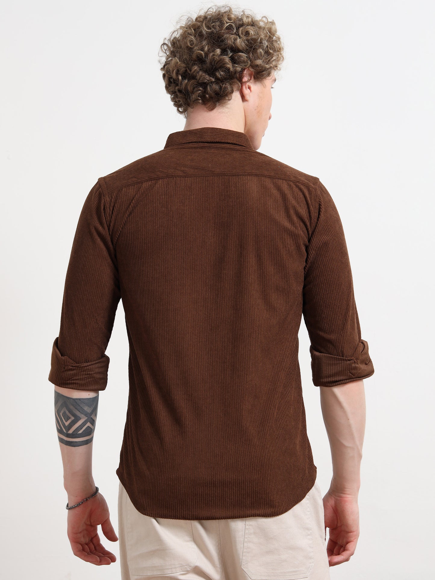 Full Sleeve Mens Brown Corduroy Shirt