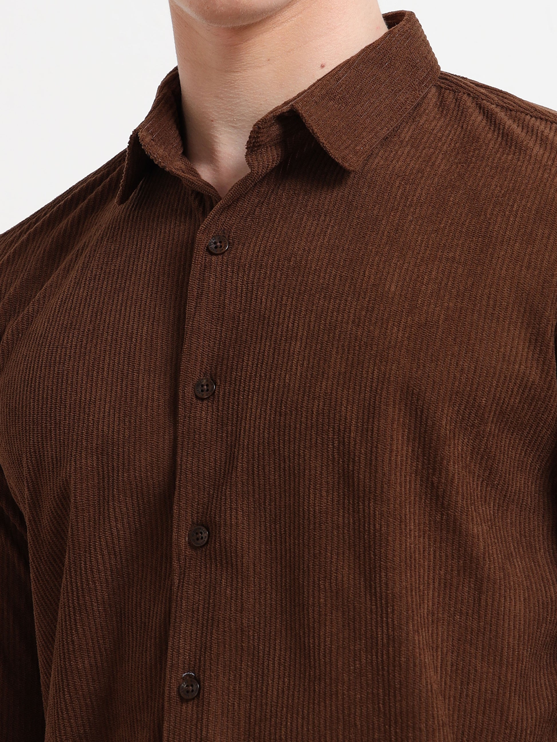 Full Sleeve Mens Brown Corduroy Shirt