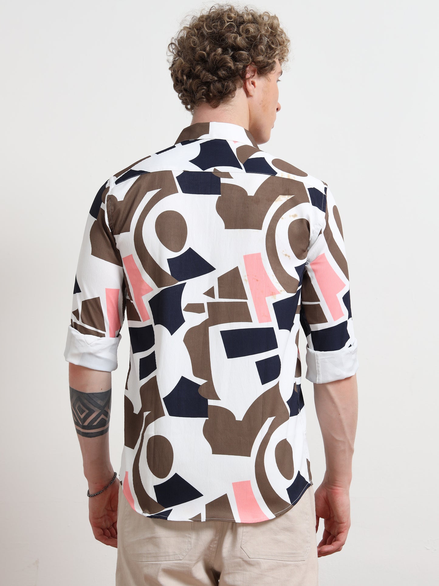 Cream Mix Full sleeve Poly Cotton Digital Print Shirts