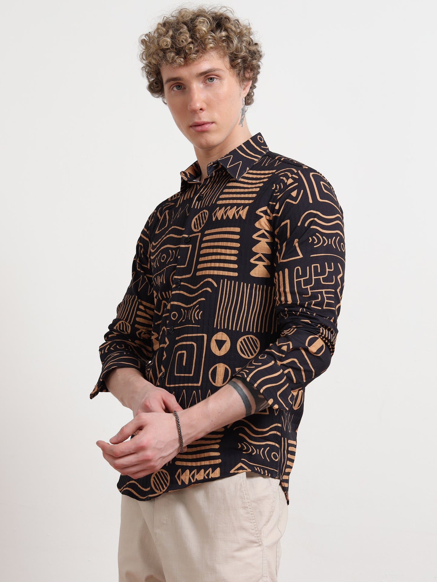 Aesthetic Black Full sleeve Poly Cotton Digital Print Shirts