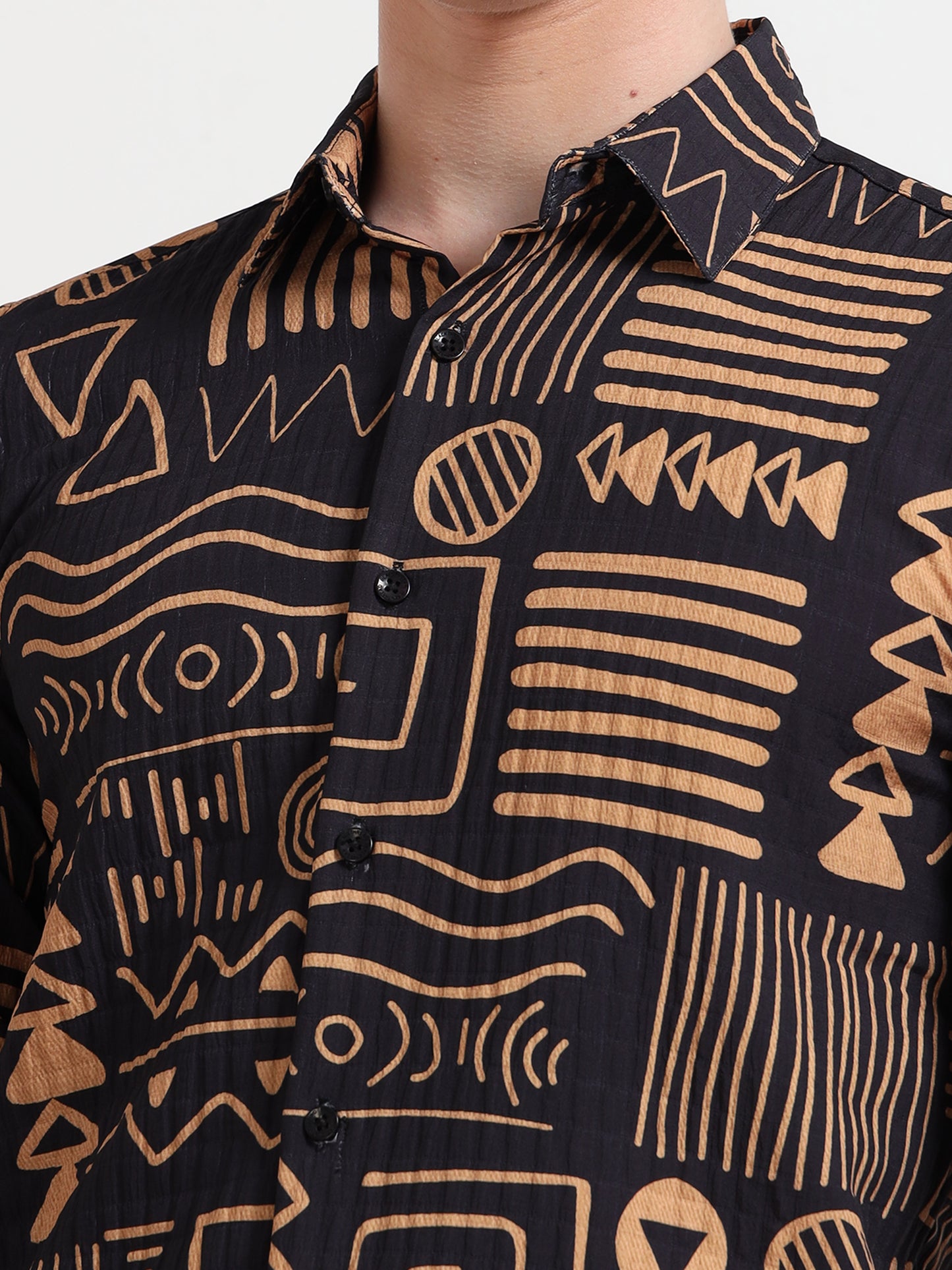 Aesthetic Black Full sleeve Poly Cotton Digital Print Shirts
