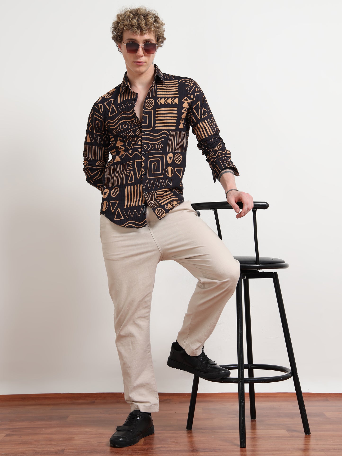 Aesthetic Black Full sleeve Poly Cotton Digital Print Shirts
