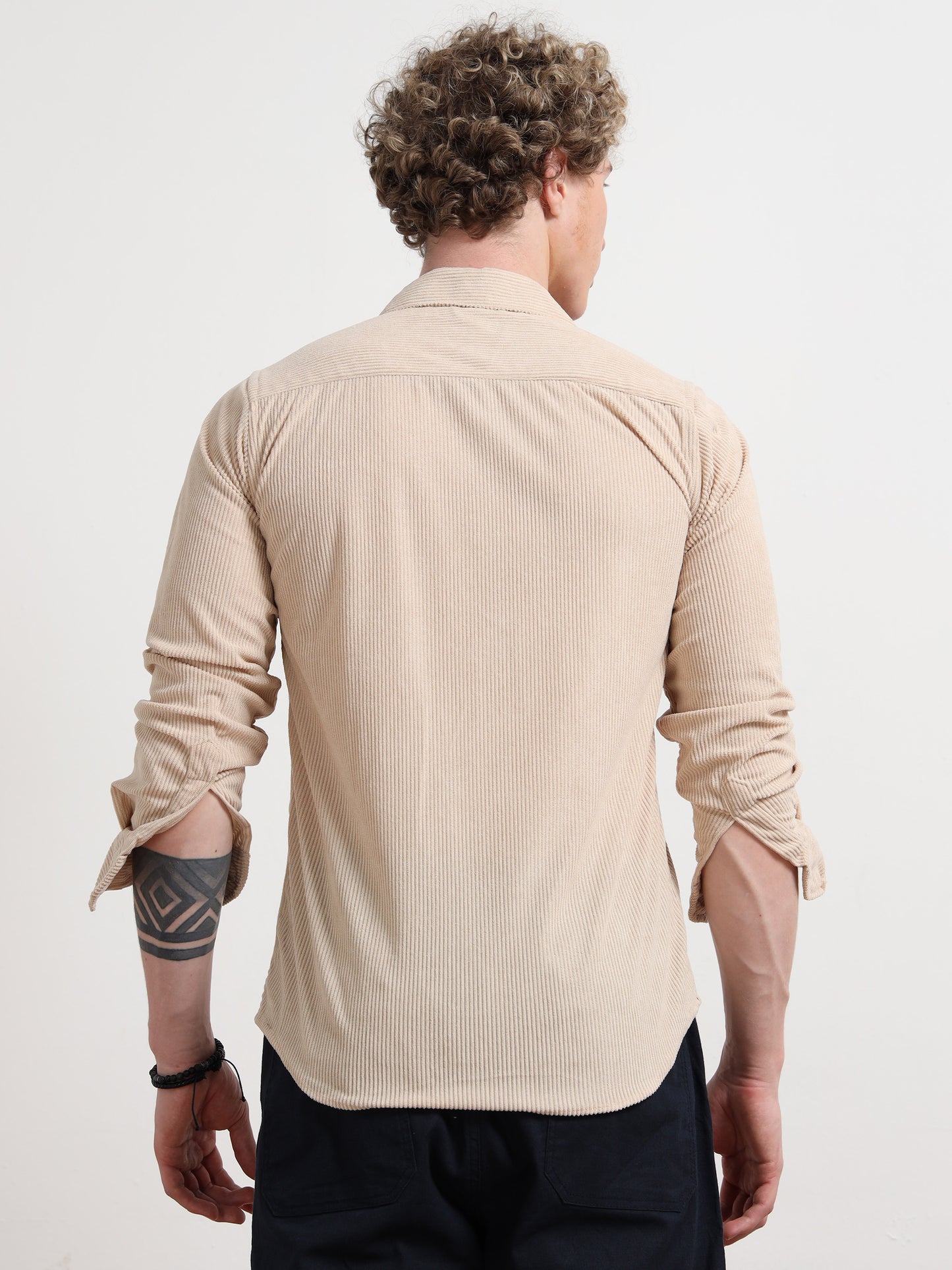 Beige Full sleeve Corduroy Shirts