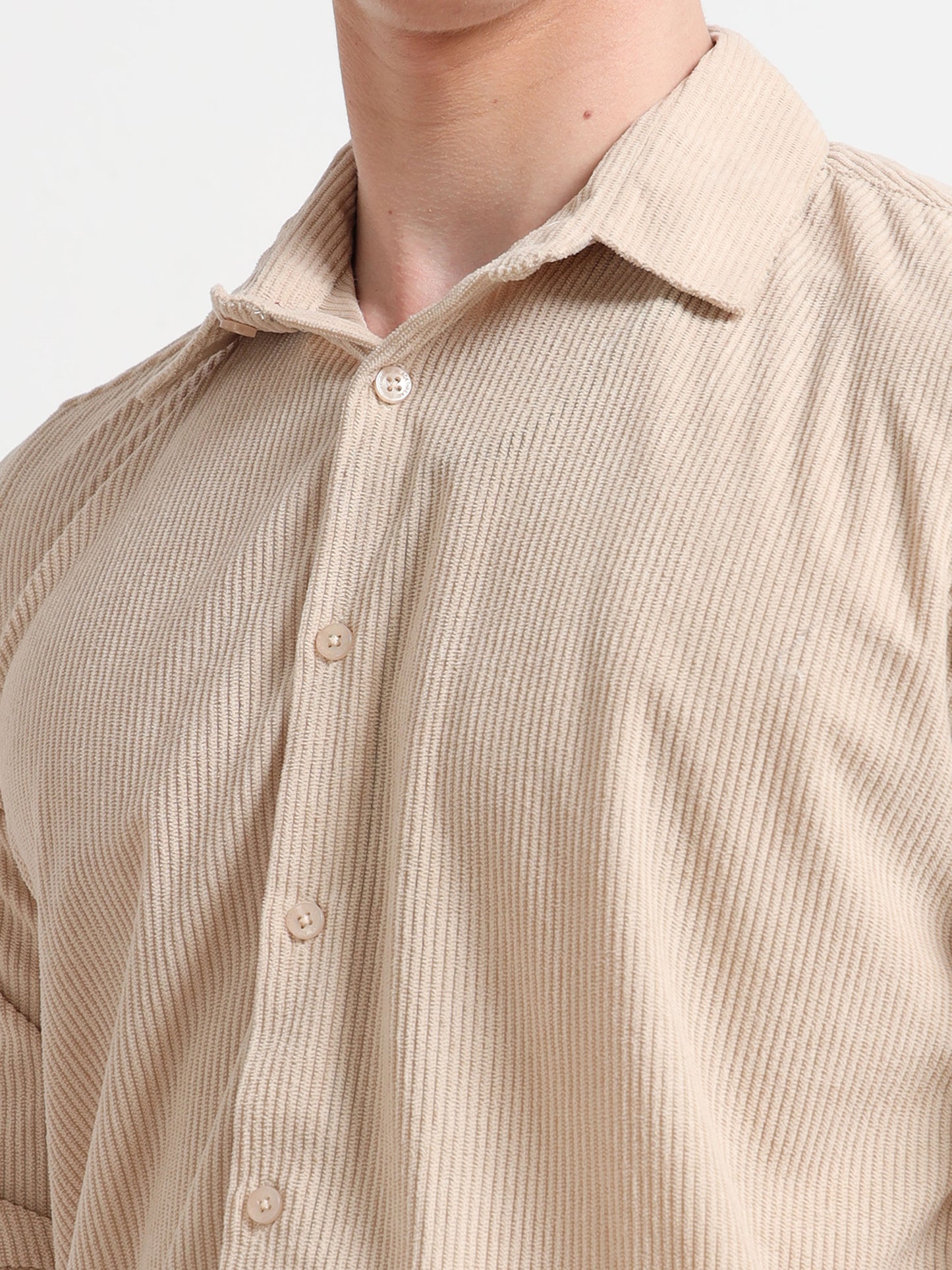 Beige Full sleeve Corduroy Shirts