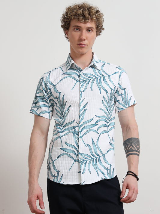 Blue leaf Half Sleeve Poly Cotton Digital Print Shirts